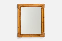 Specchio da parete di design italiano, rattan, bambù, Italia, anni '60