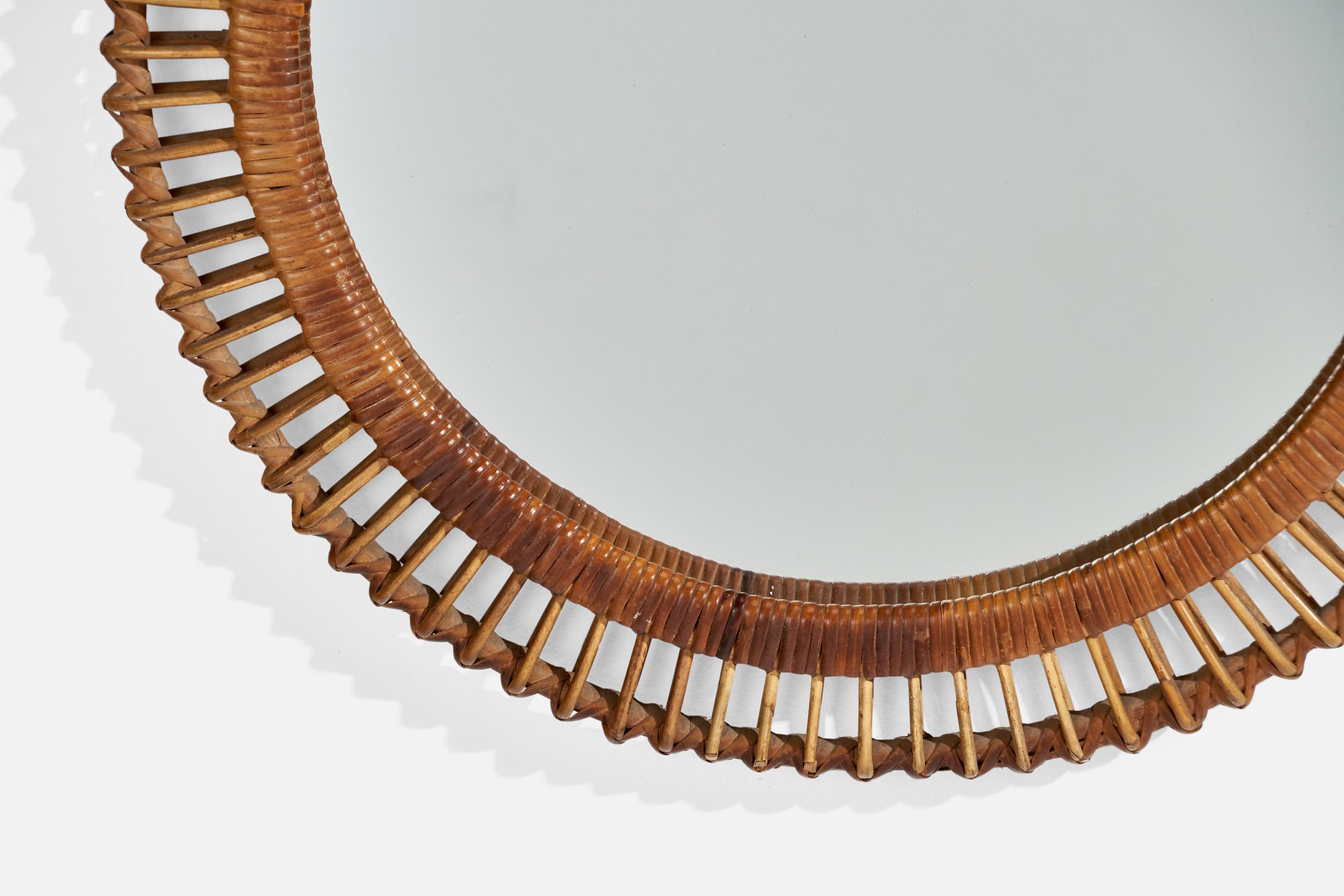 Mid-20th Century Italian Designer, Wall Mirror, Rattan, Bamboo, Italy, 1960s For Sale