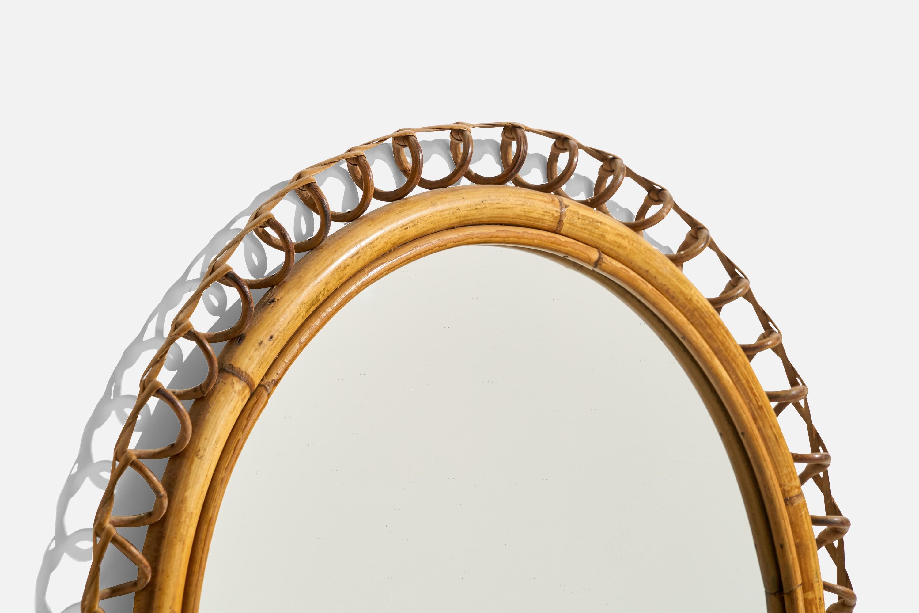 Milieu du XXe siècle Miroir mural de designer italien, rotin, bambou, Italie, années 1960 en vente
