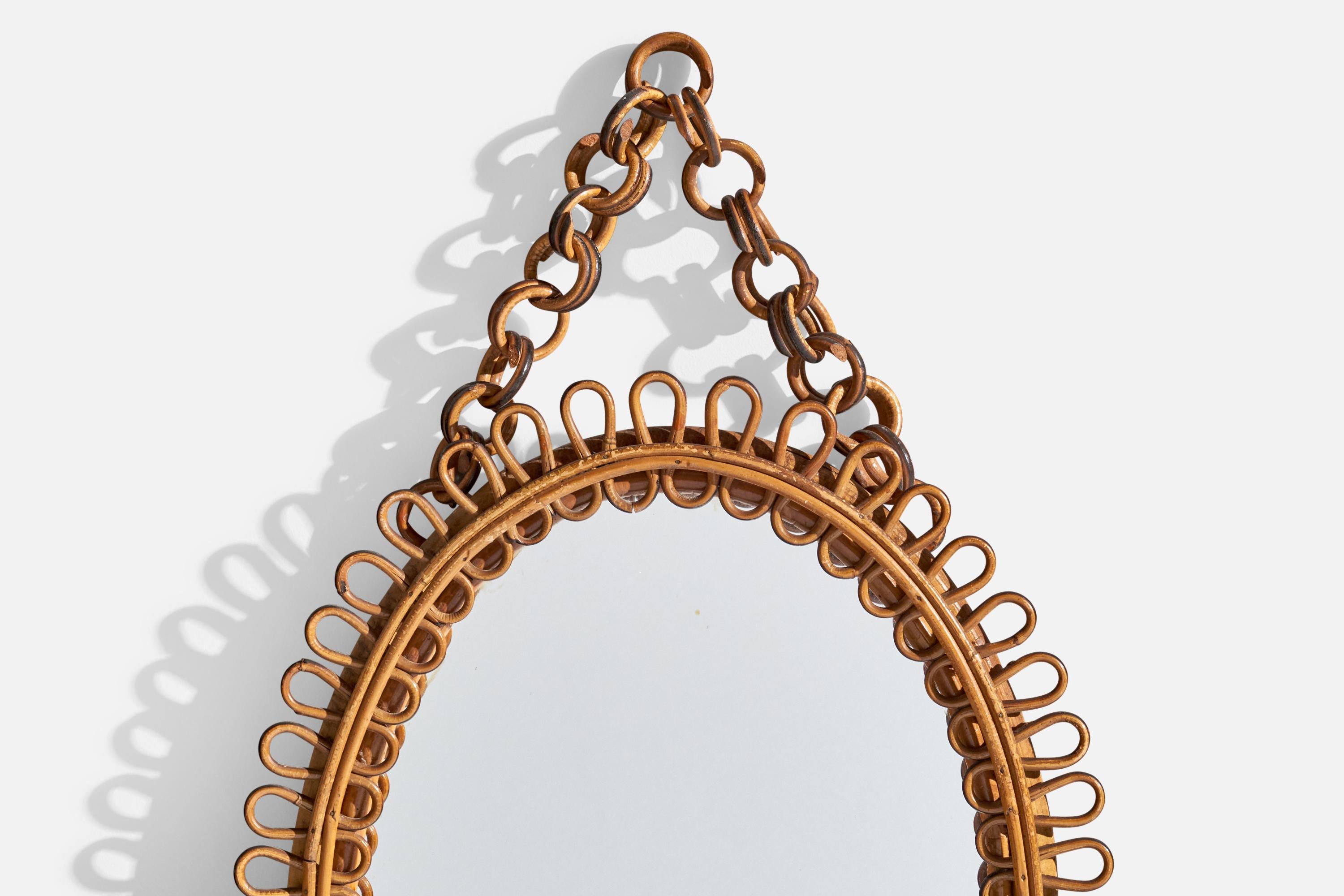 Mid-20th Century Italian Designer, Wall Mirror, Rattan, Bamboo, Italy, 1960s For Sale