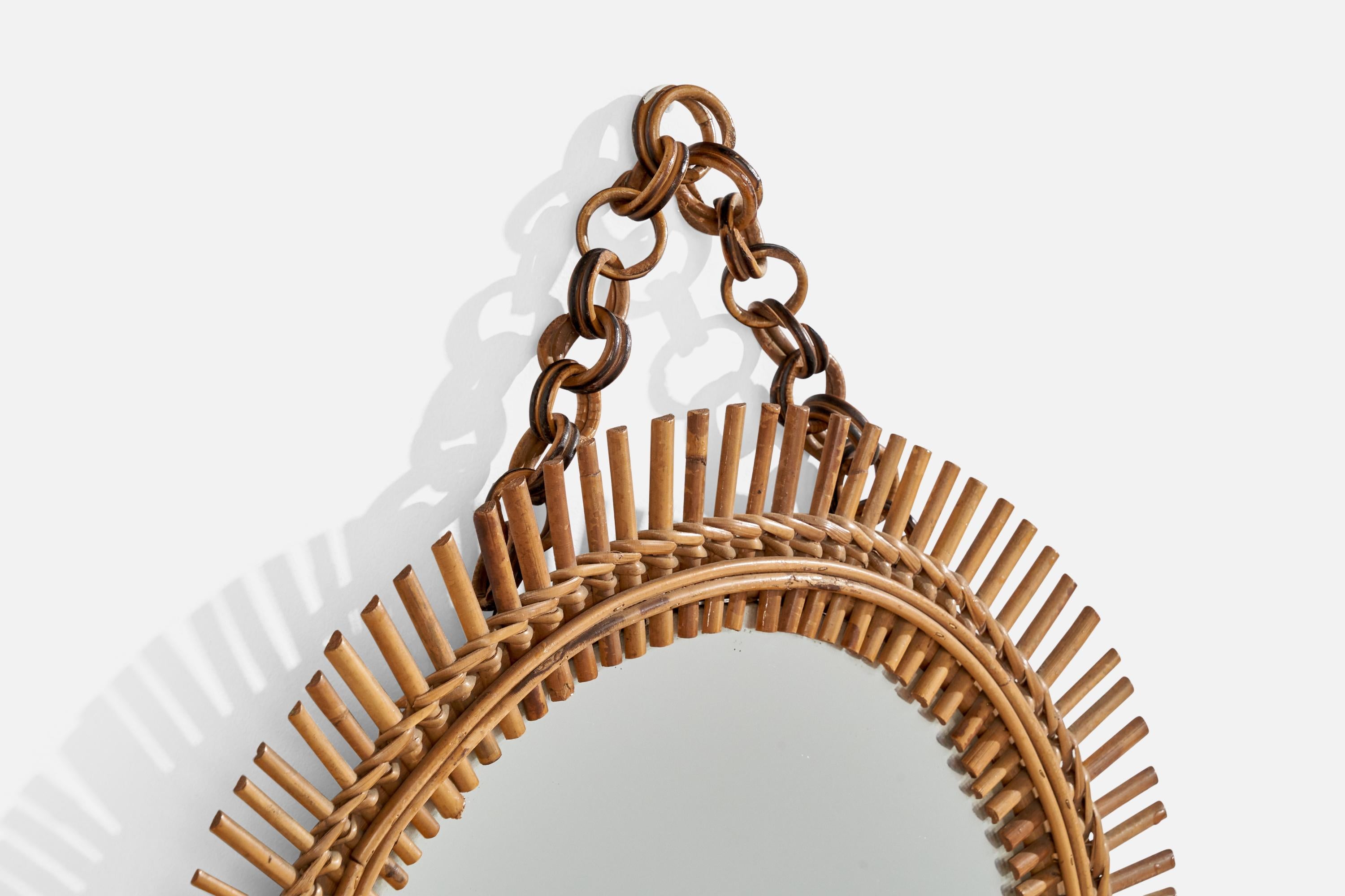 Milieu du XXe siècle Miroir mural de designer italien, rotin, bambou, Italie, années 1960 en vente