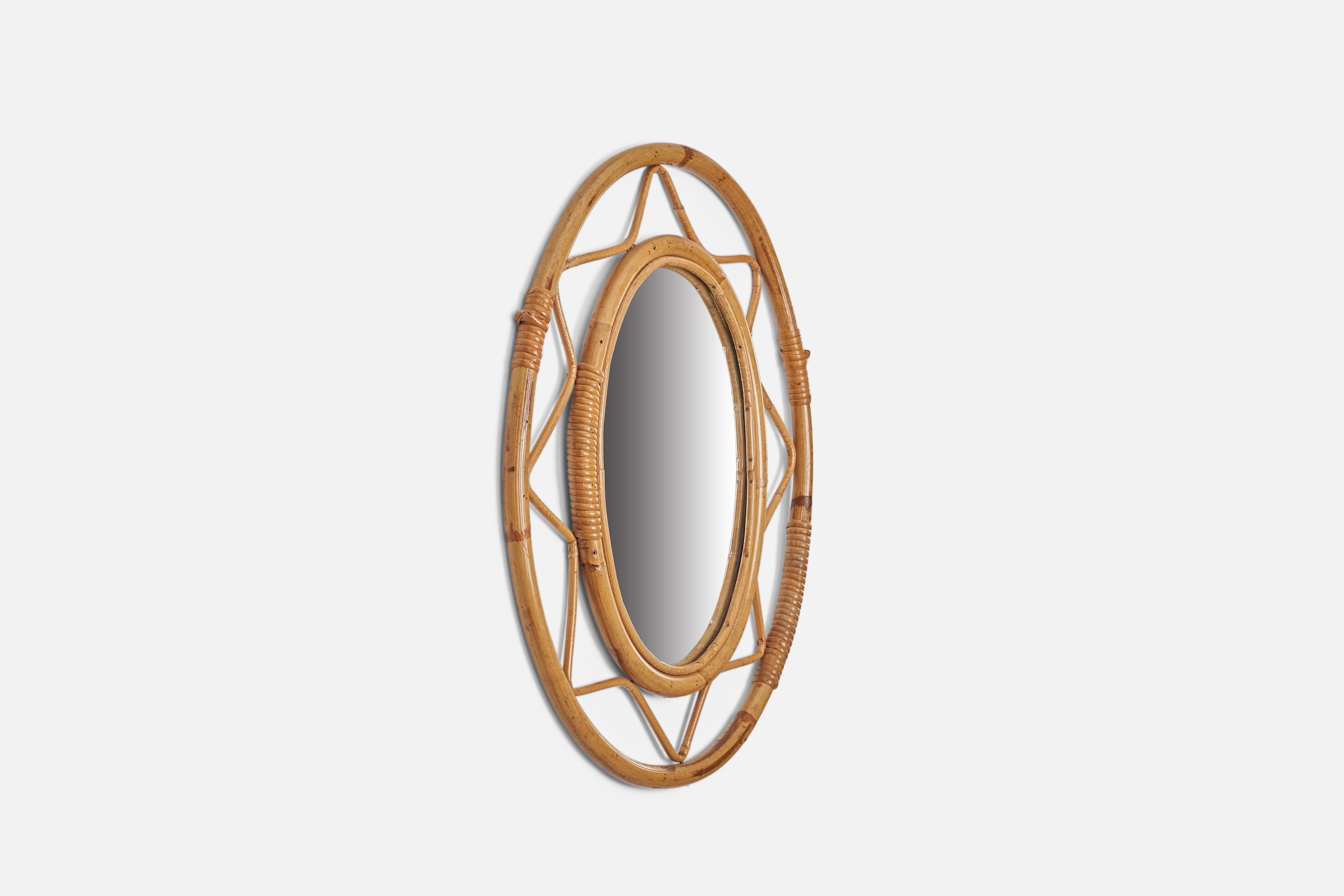 Mid-20th Century Italian Designer, Wall Mirror, Rattan, Bamboo, Italy, 1960s For Sale