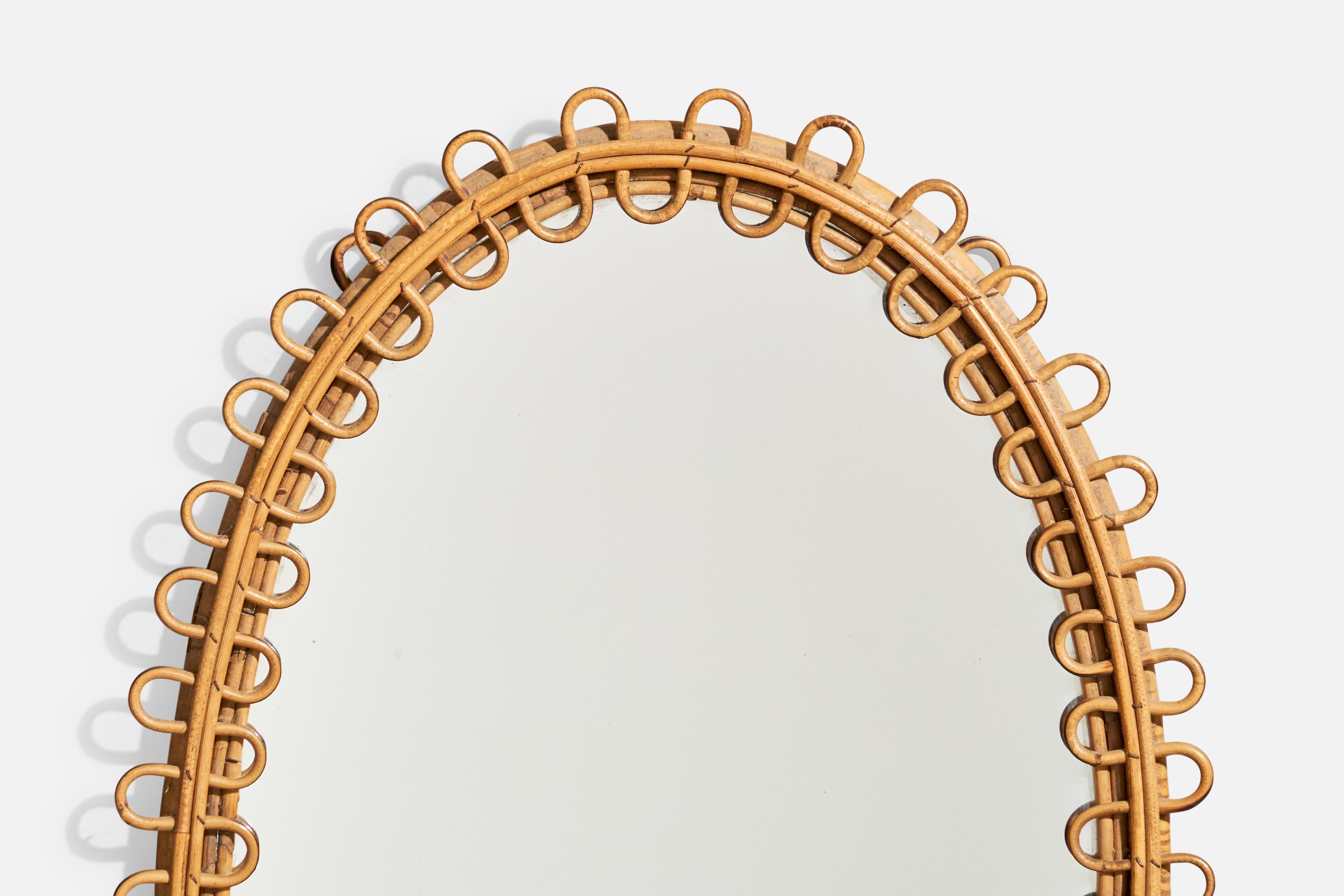 Bambou Miroir mural de designer italien, rotin, bambou, Italie, années 1960 en vente