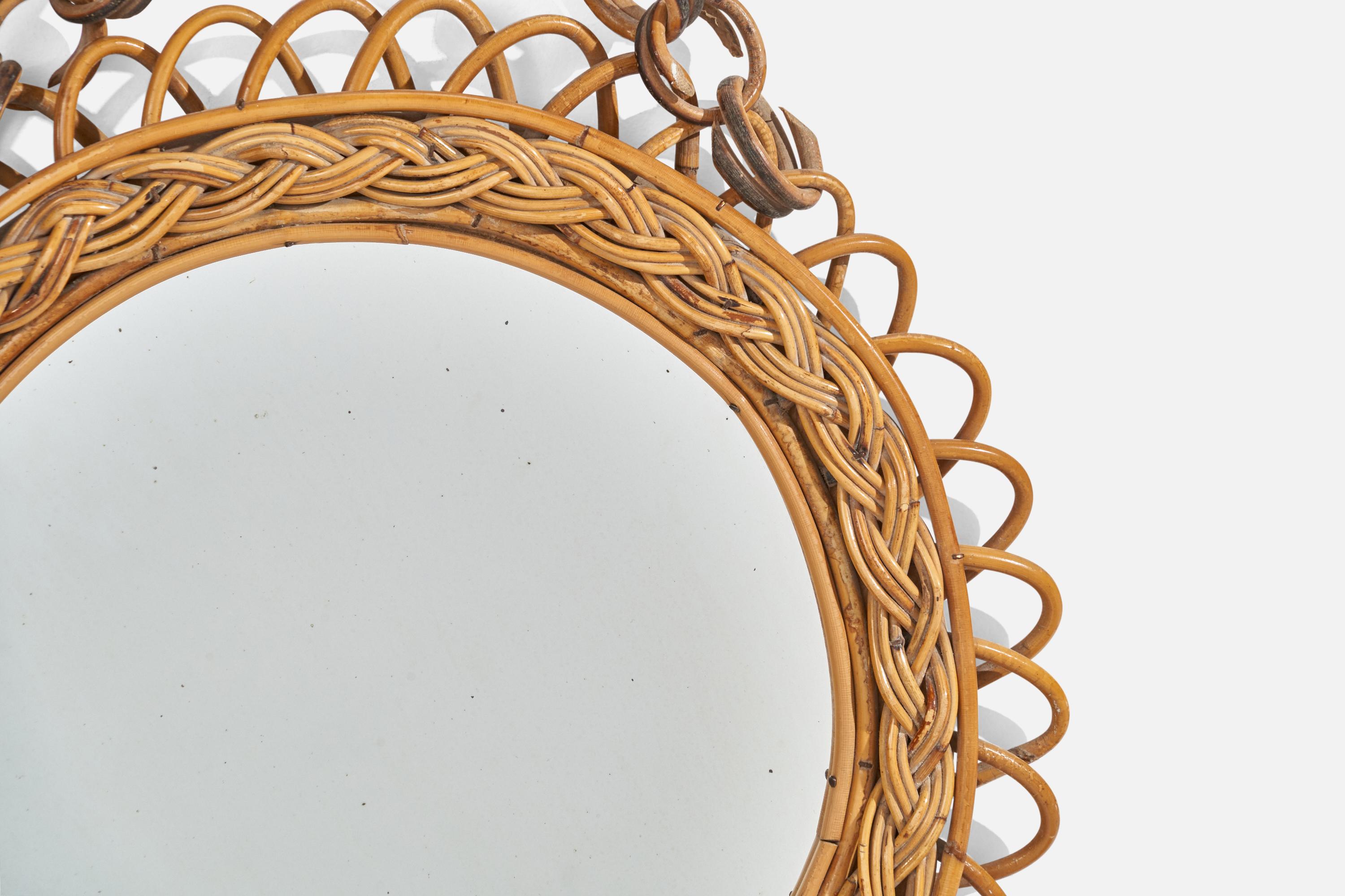 Bambou Miroir mural de designer italien, rotin, bambou, Italie, années 1960 en vente
