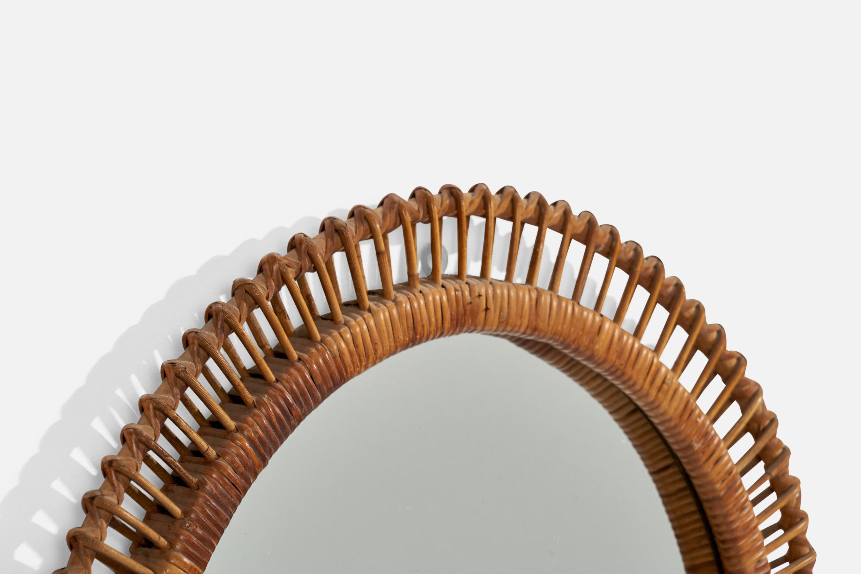 Italian Designer, Wall Mirror, Rattan, Bamboo, Italy, 1960s For Sale 1