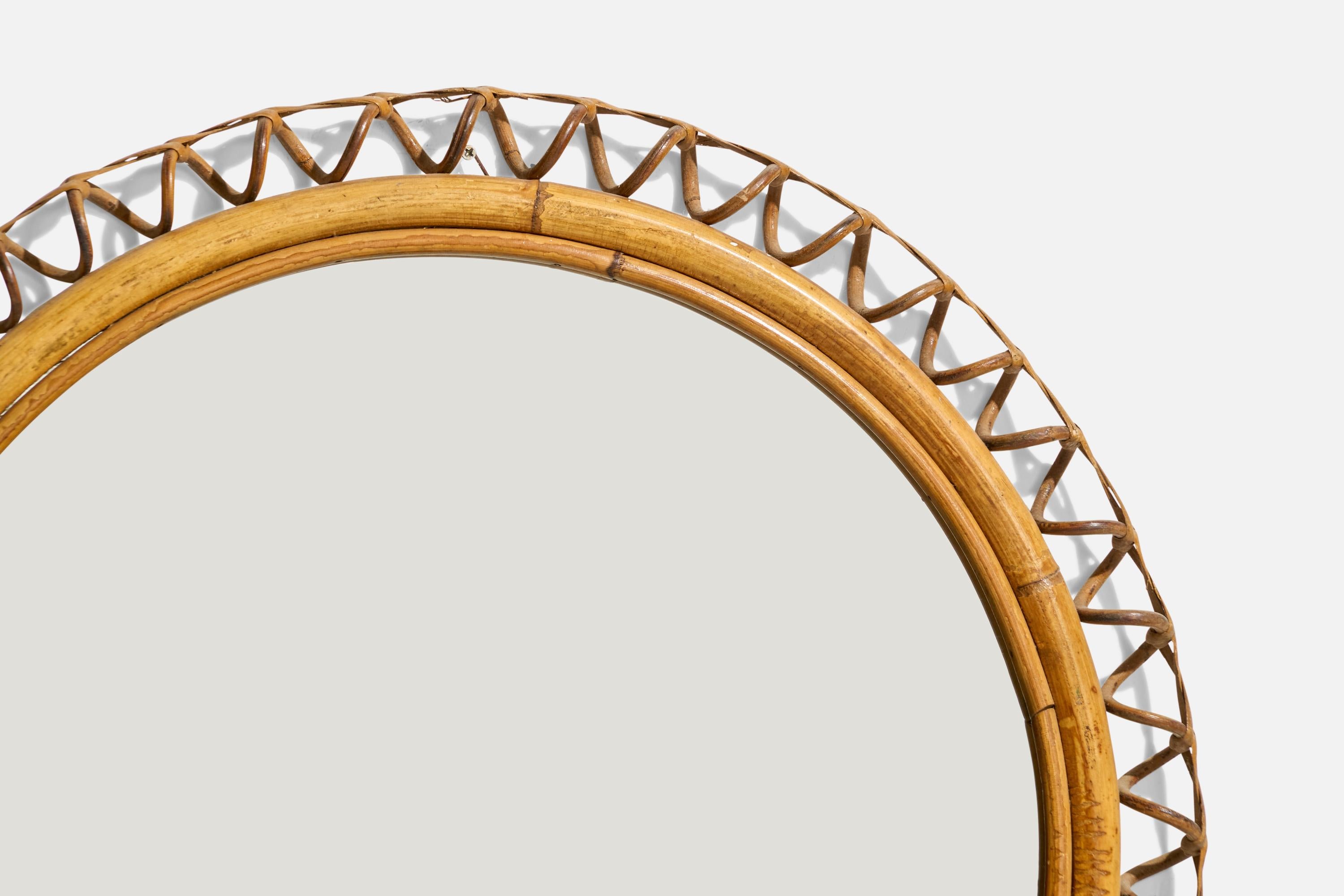 Bambou Miroir mural de designer italien, rotin, bambou, Italie, années 1960 en vente