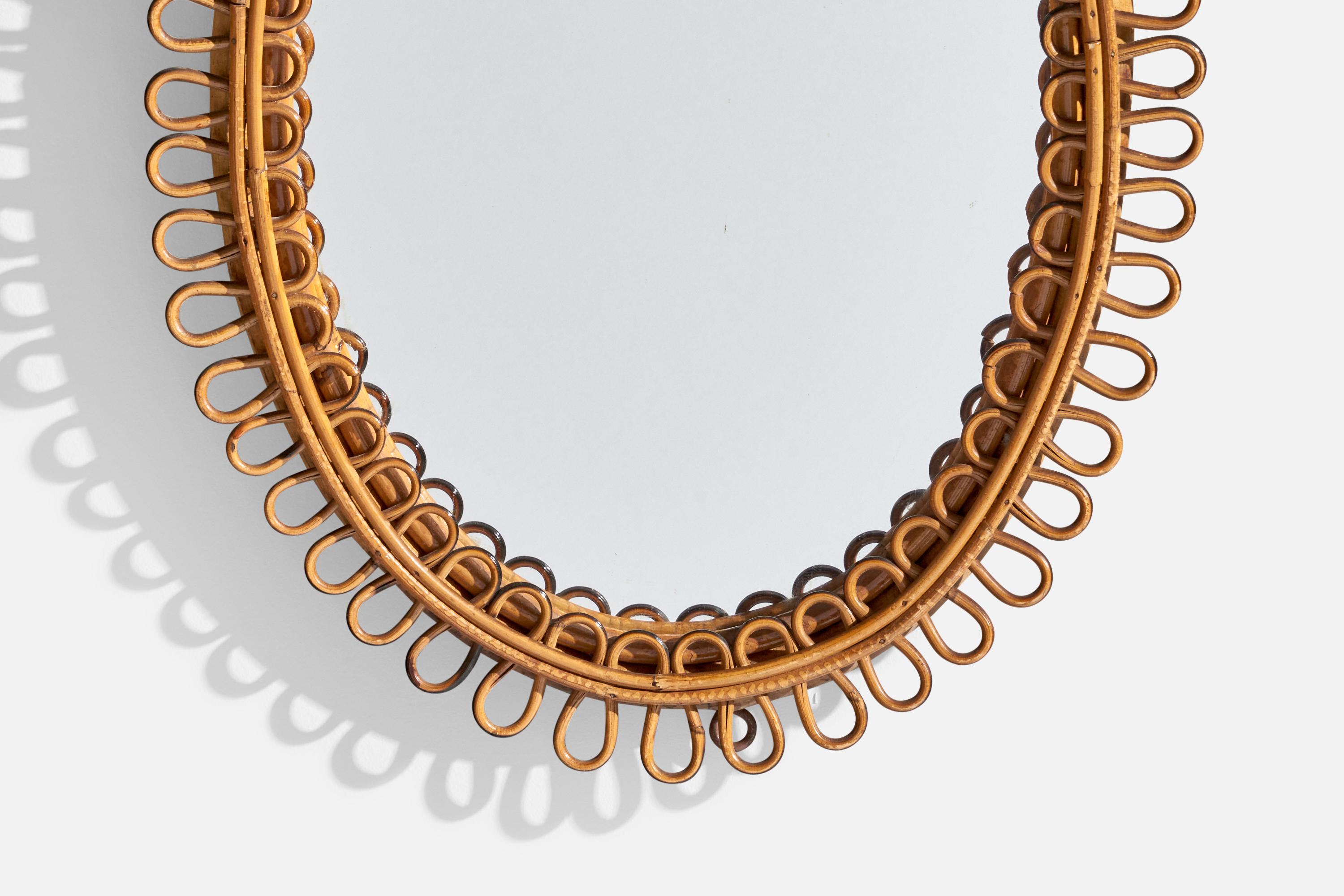 Italian Designer, Wall Mirror, Rattan, Bamboo, Italy, 1960s For Sale 1