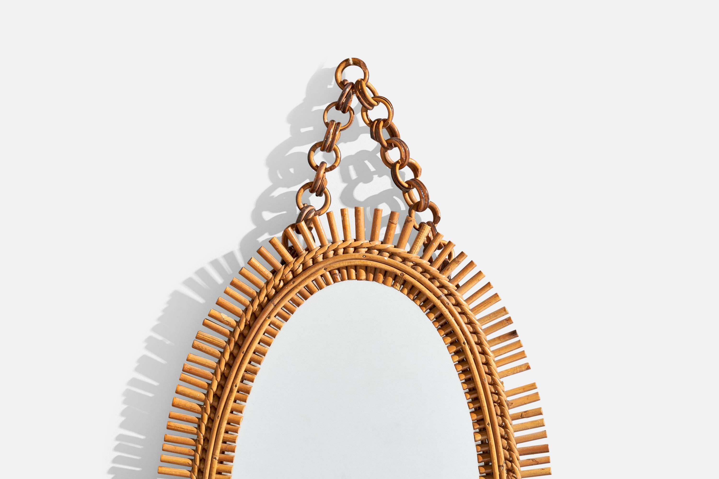 Bambou Miroir mural de designer italien, rotin, bambou, Italie, années 1960 en vente