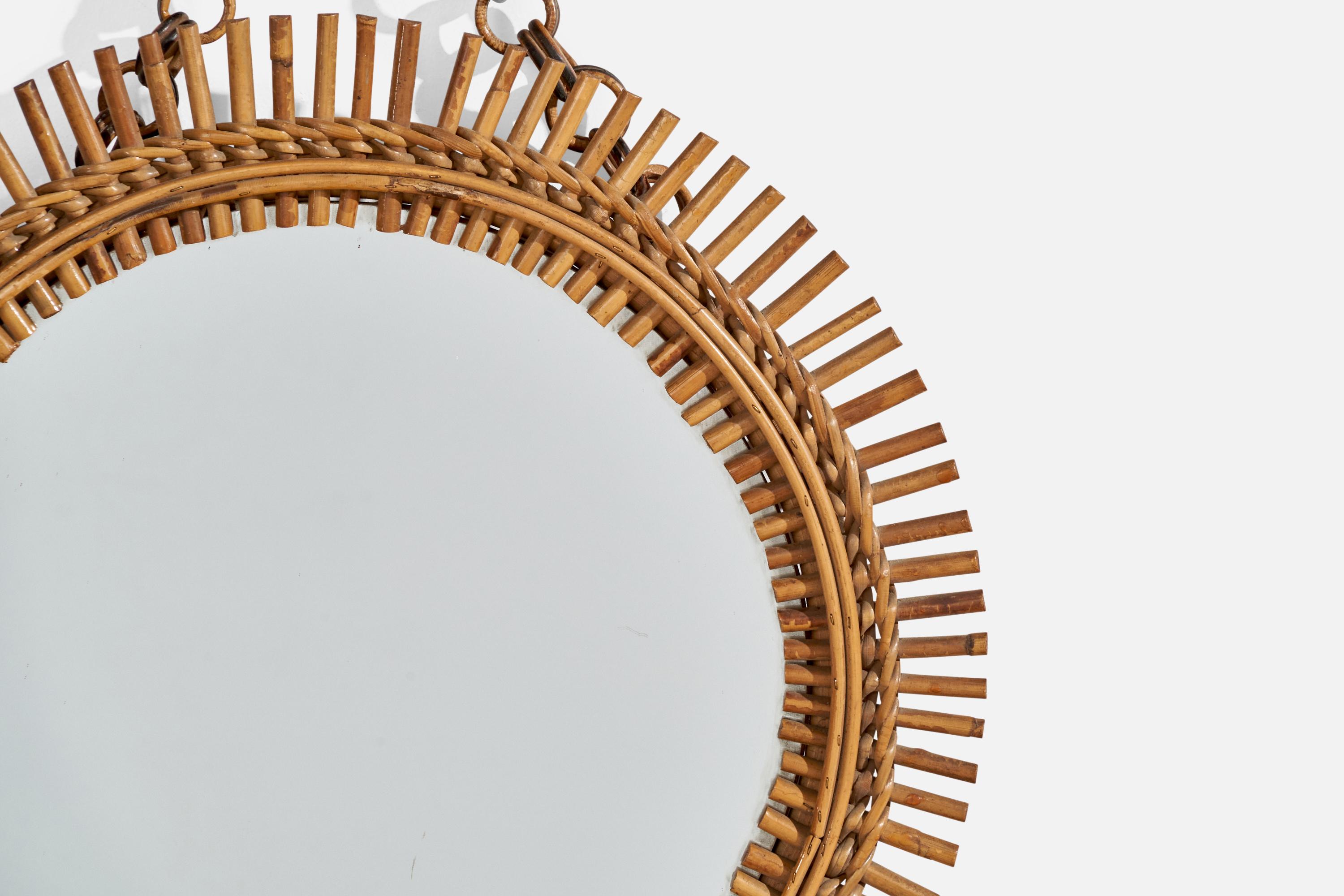 Bambou Miroir mural de designer italien, rotin, bambou, Italie, années 1960 en vente
