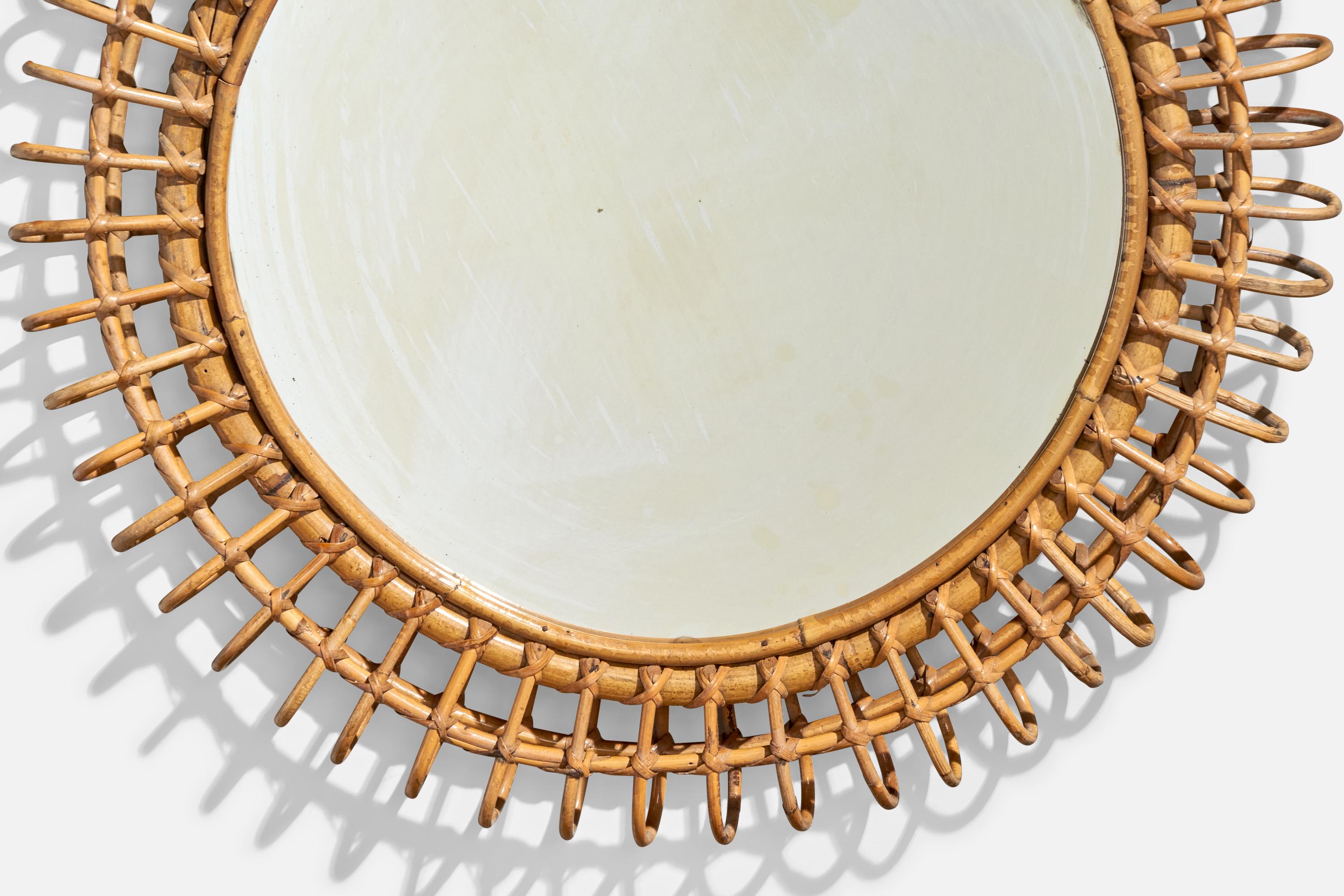 Bambù Specchio da parete di design italiano, rattan, bambù, Italia, anni '60 in vendita