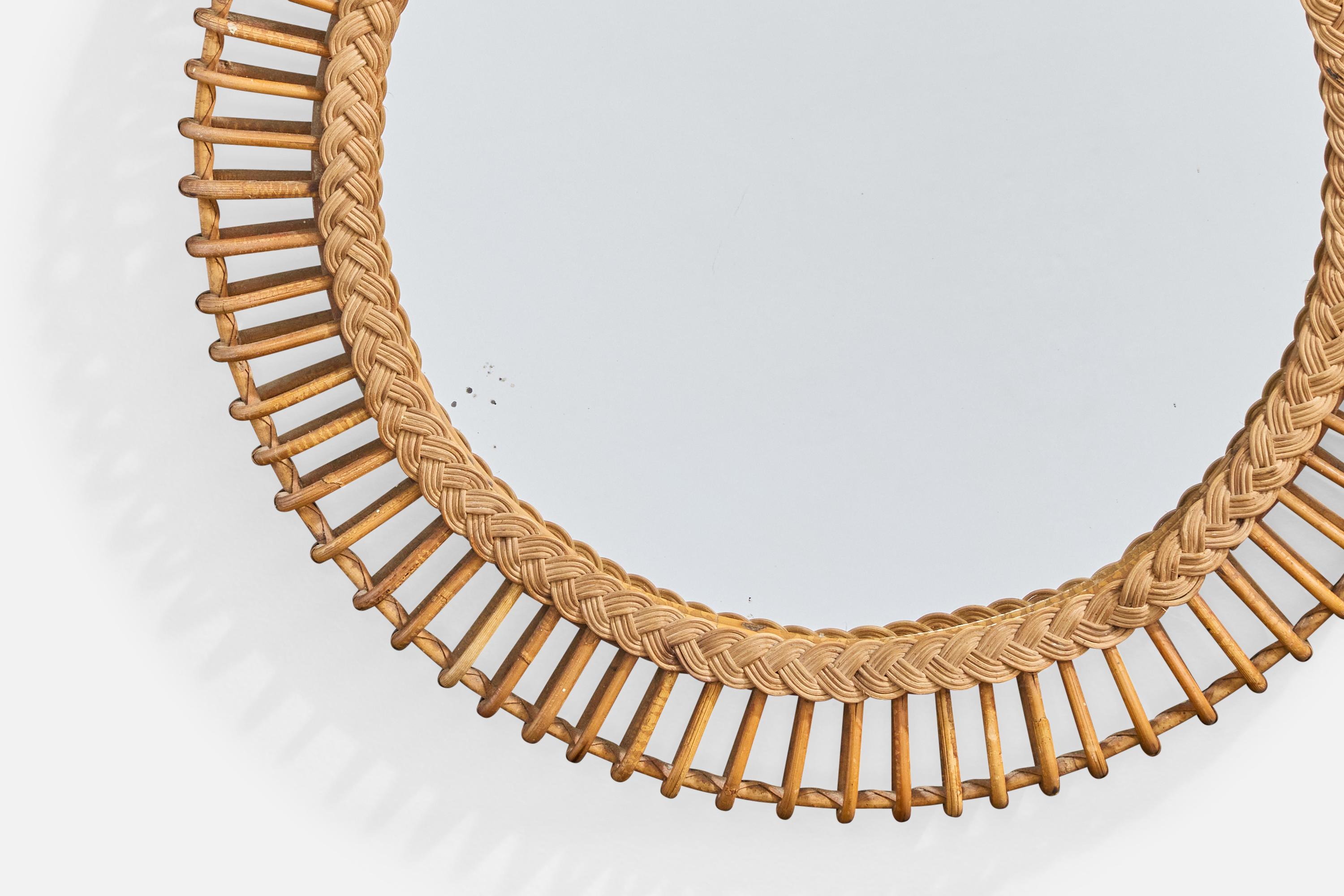Metà XX secolo Specchio da parete di design italiano, rattan, bambù, Italia, anni '60 in vendita