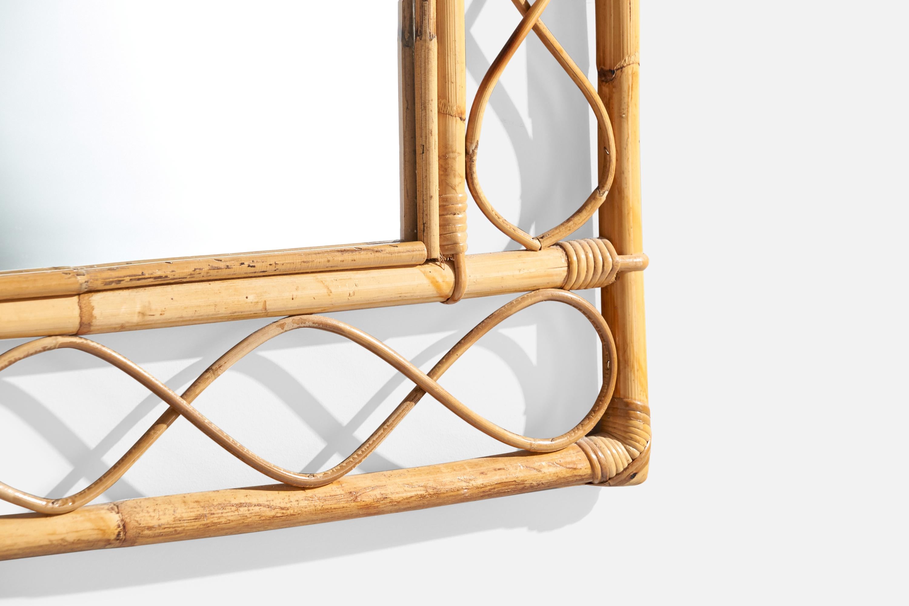 Bambù Specchio da parete di design italiano, rattan, bambù, Italia, anni '60 in vendita