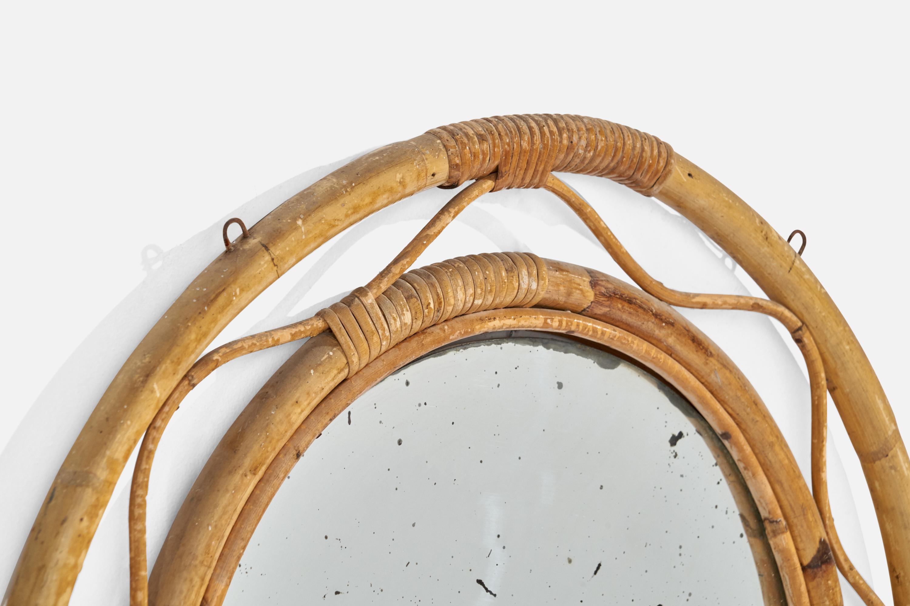 Mid-20th Century Italian Designer, Wall Mirror, Rattan, Bamboo, Italy, 1960s For Sale
