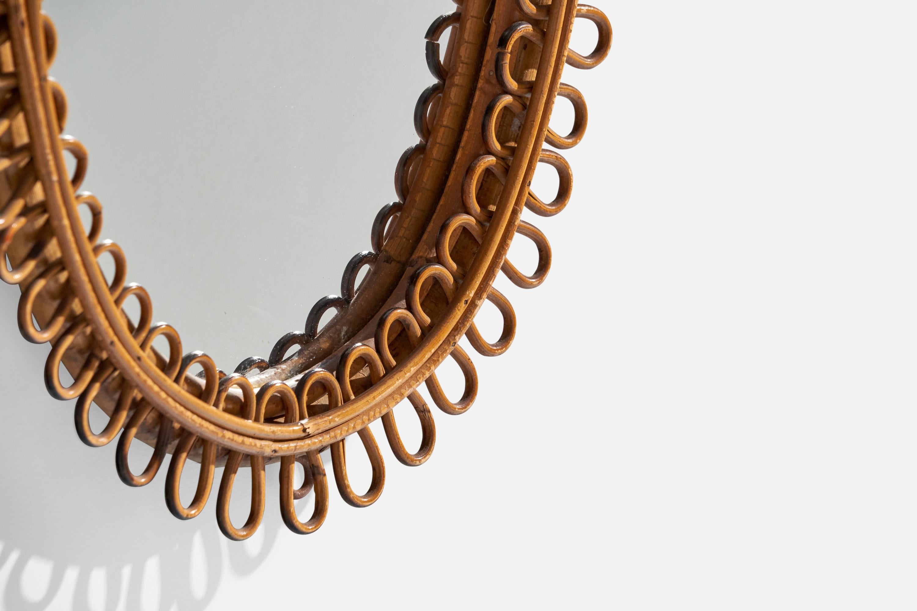 Italian Designer, Wall Mirror, Rattan, Bamboo, Italy, 1960s For Sale 2
