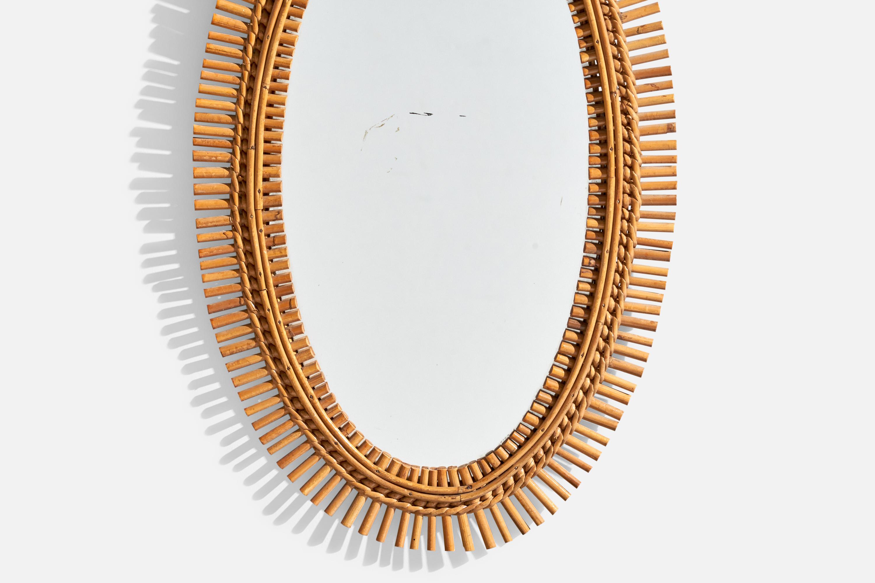 Miroir mural de designer italien, rotin, bambou, Italie, années 1960 en vente 1