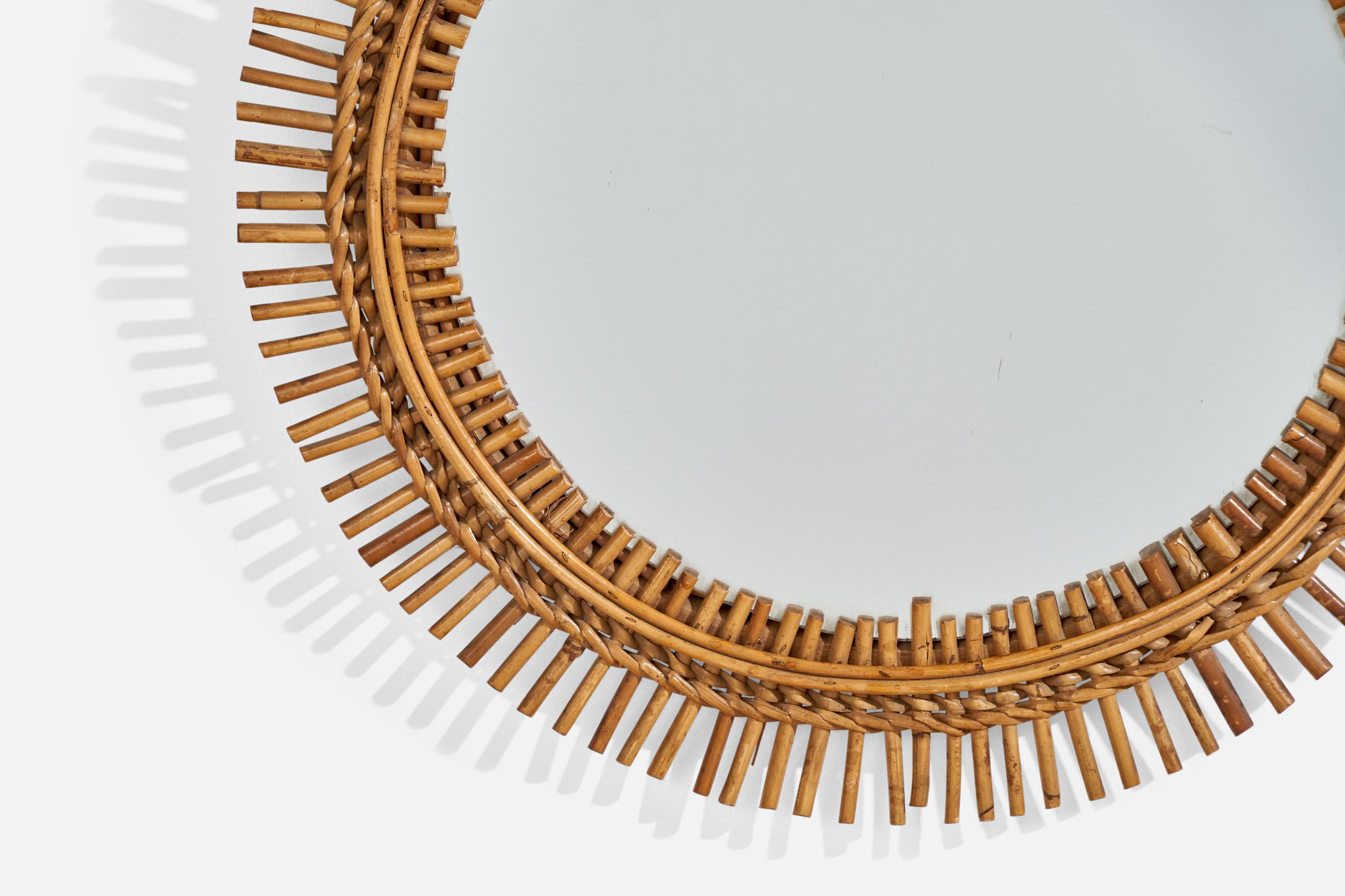 Miroir mural de designer italien, rotin, bambou, Italie, années 1960 en vente 1