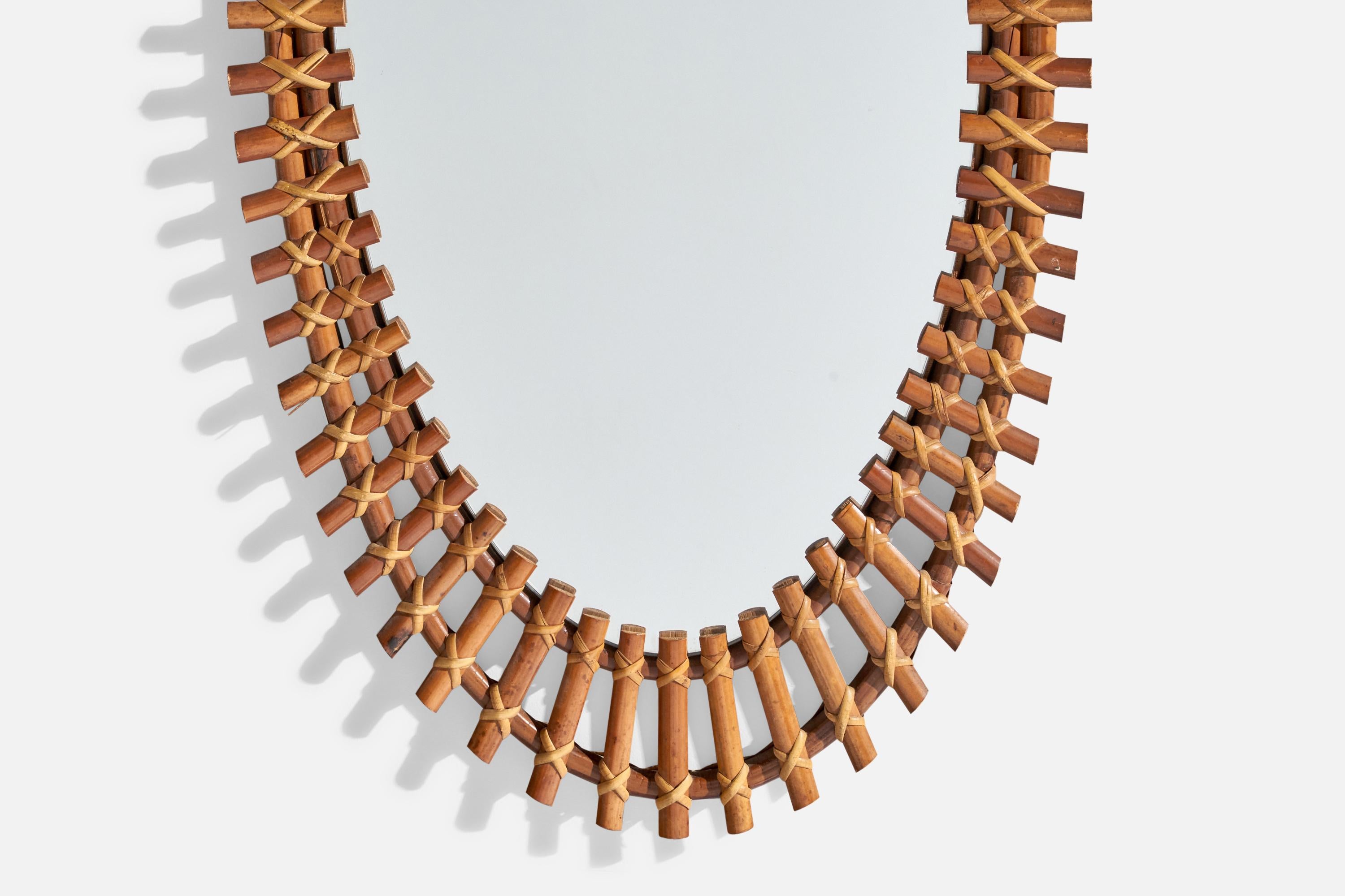 Bambù Specchio da parete di design italiano, rattan, bambù, Italia, anni '60 in vendita