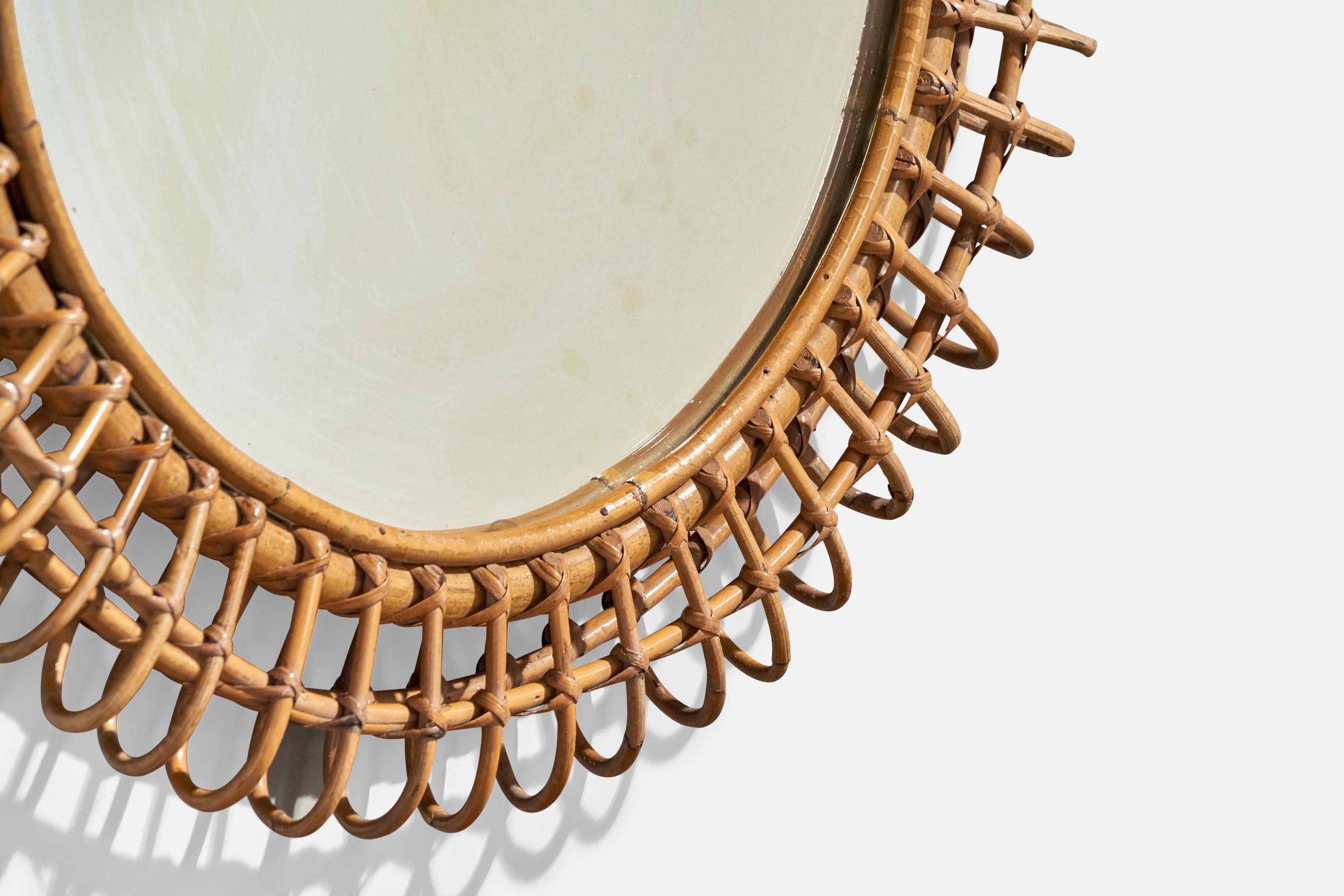 Specchio da parete di design italiano, rattan, bambù, Italia, anni '60 in vendita 1