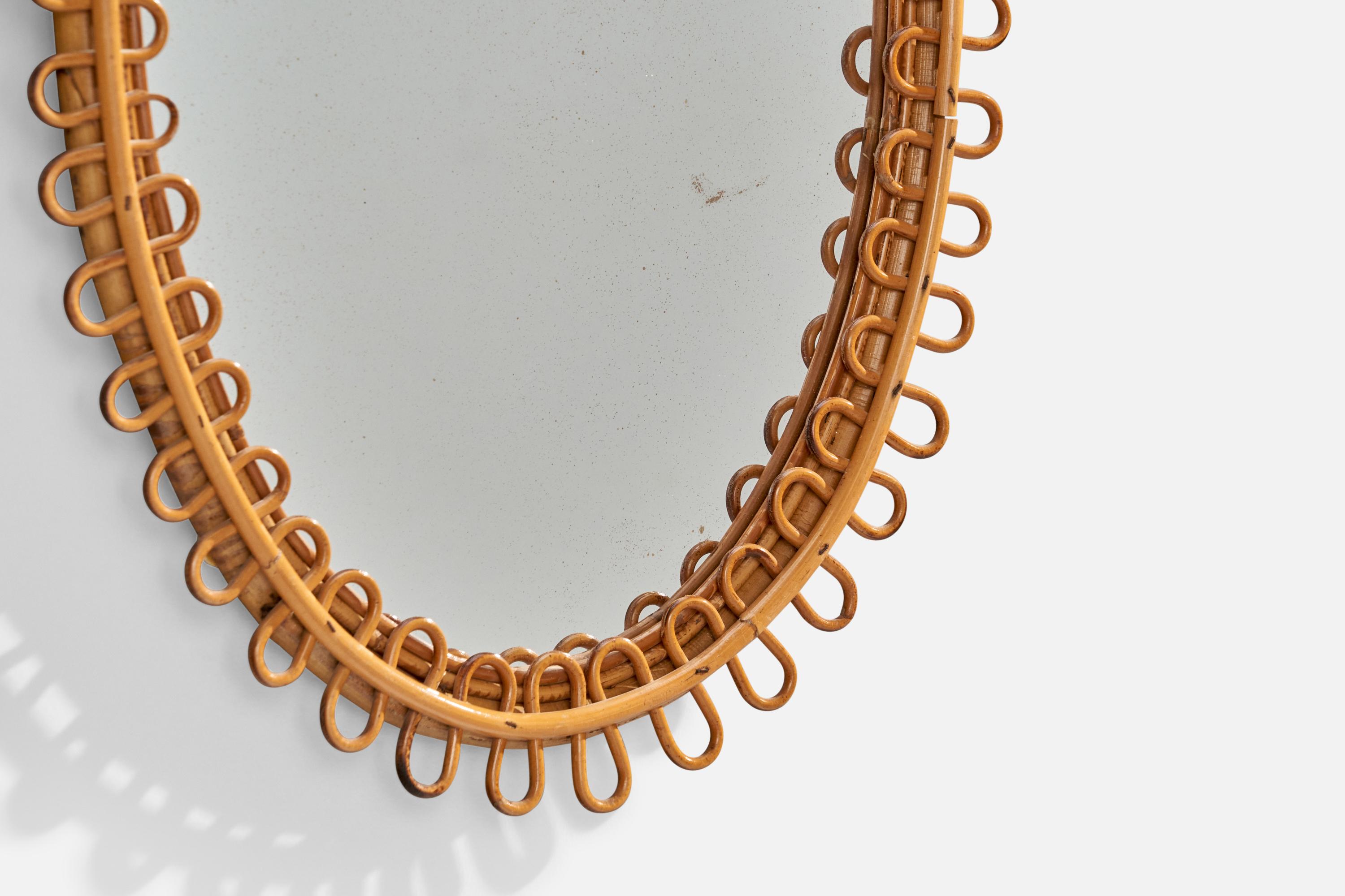 Bambù Specchio da parete di design italiano, rattan, bambù, Italia, anni '60 in vendita