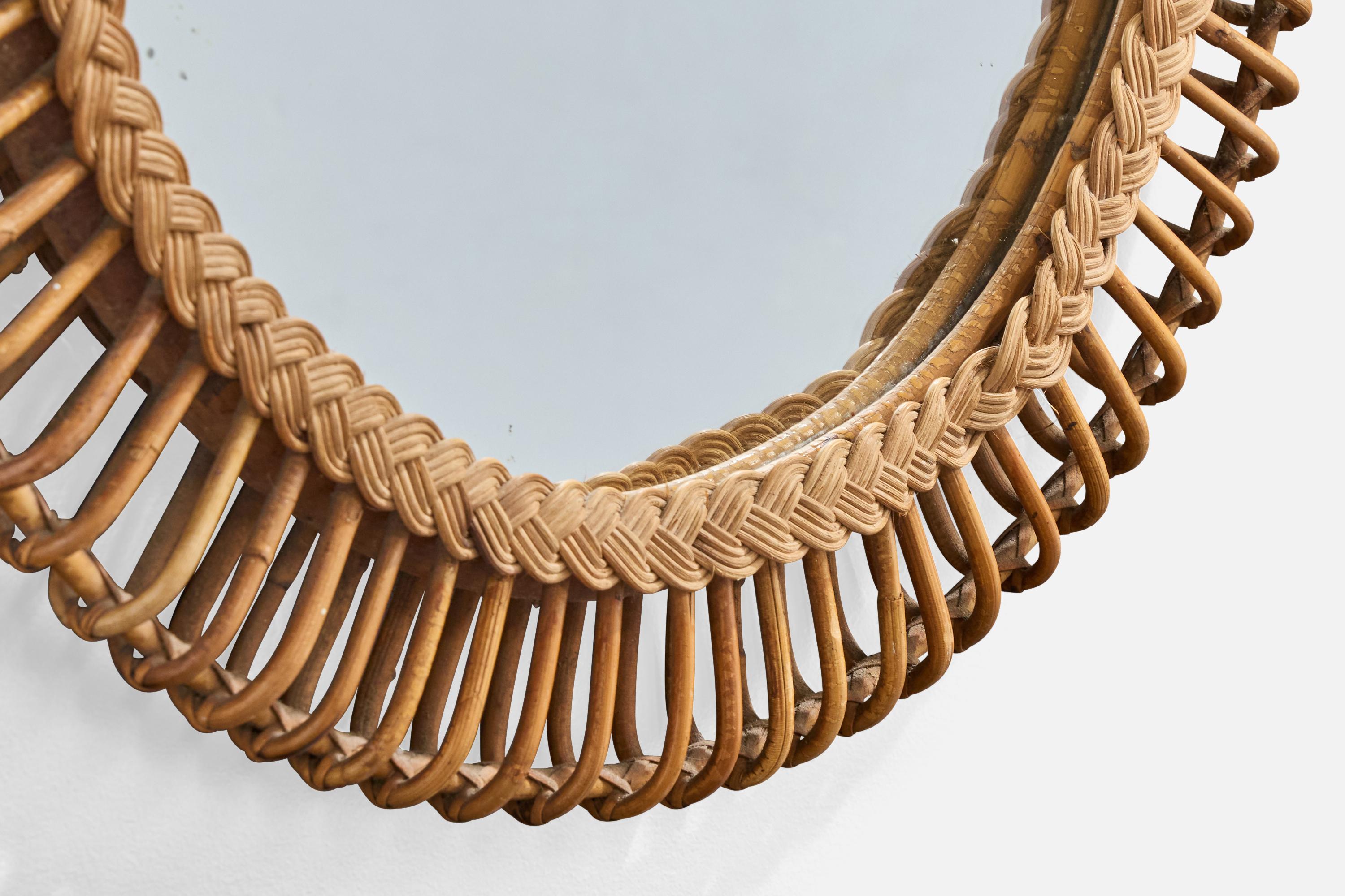 Bambù Specchio da parete di design italiano, rattan, bambù, Italia, anni '60 in vendita