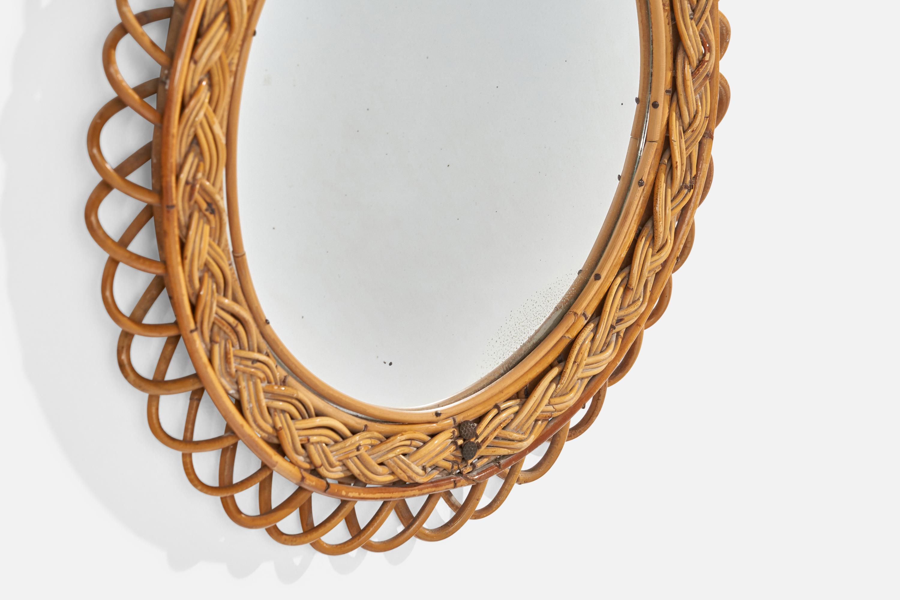 Miroir mural de designer italien, rotin, bambou, Italie, années 1960 en vente 2