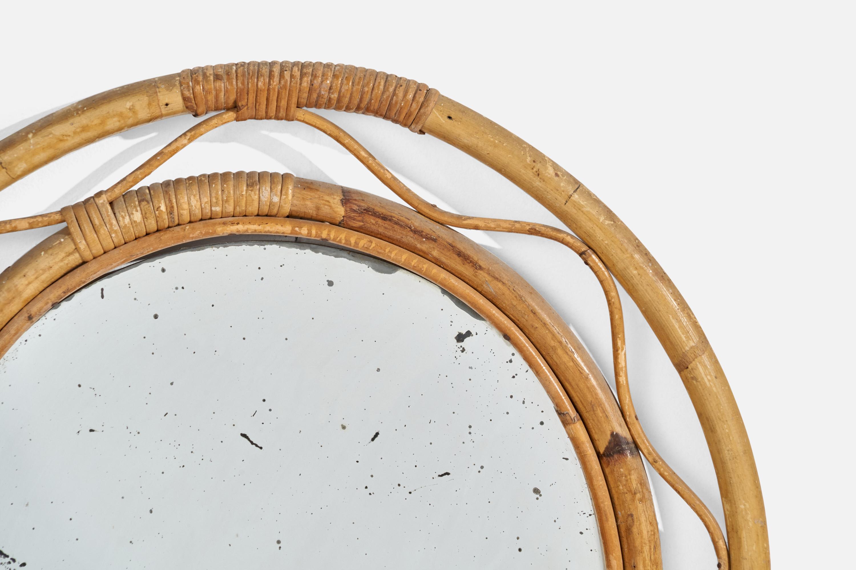 Italian Designer, Wall Mirror, Rattan, Bamboo, Italy, 1960s For Sale 1