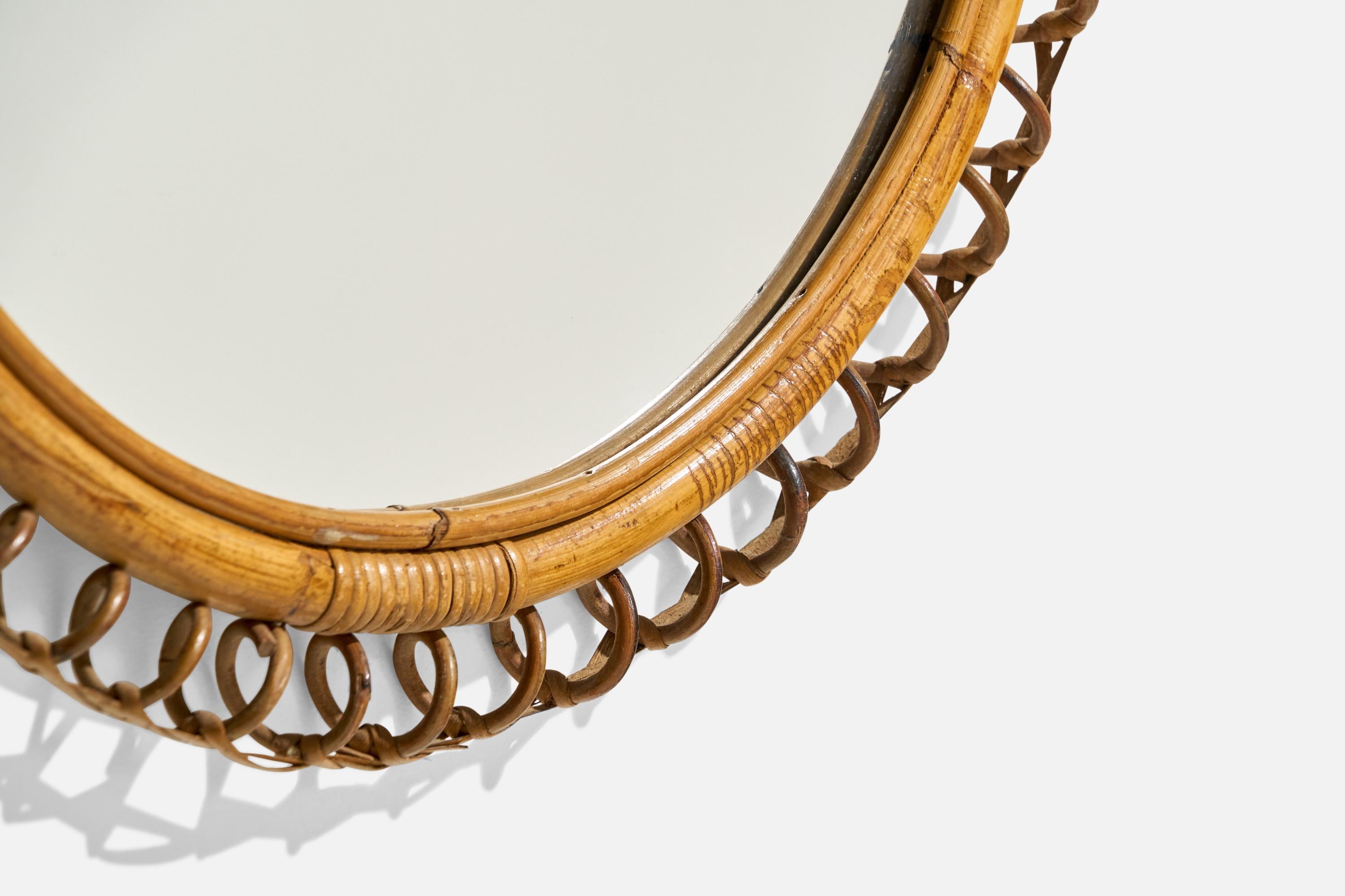 Miroir mural de designer italien, rotin, bambou, Italie, années 1960 en vente 2