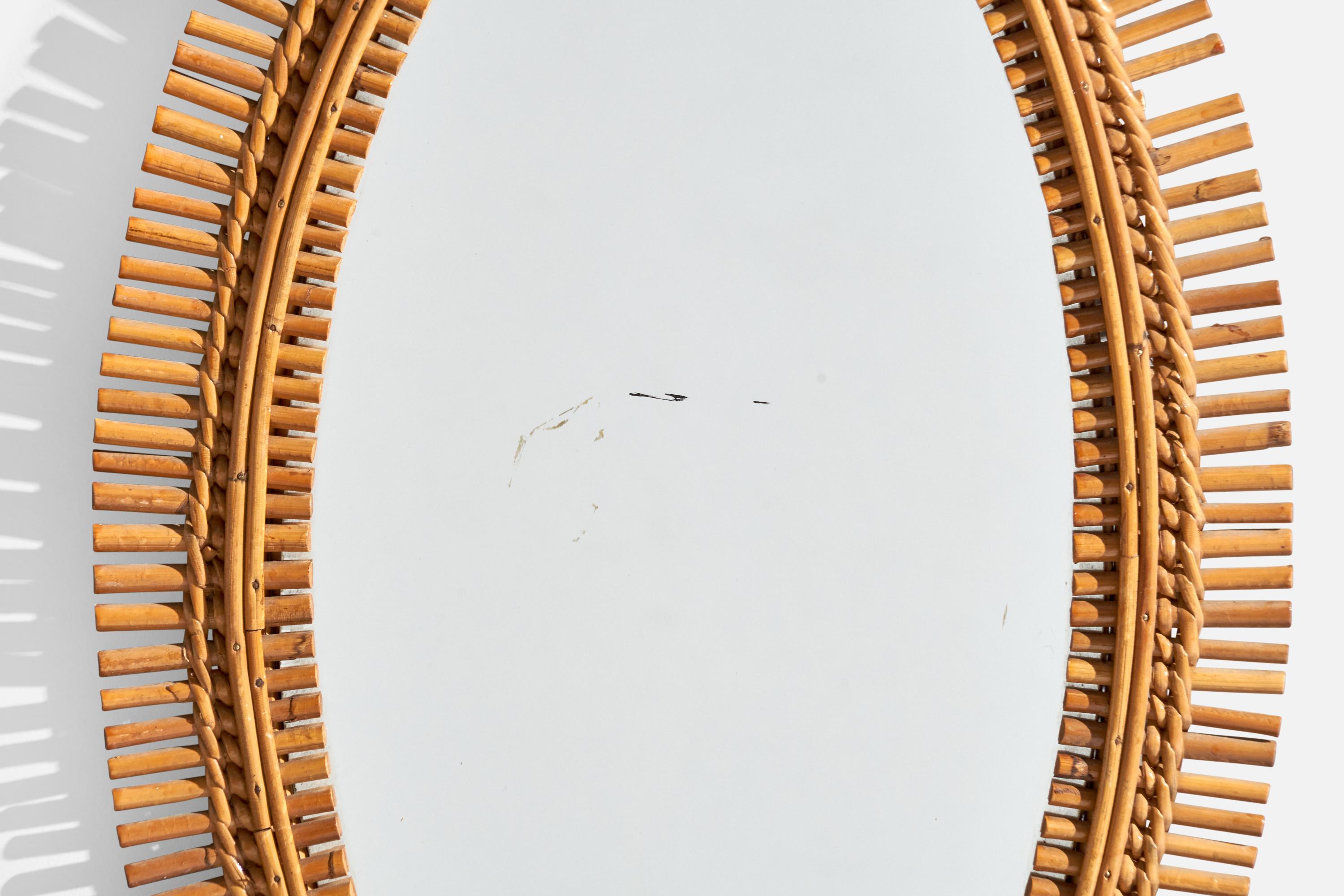 Miroir mural de designer italien, rotin, bambou, Italie, années 1960 en vente 2
