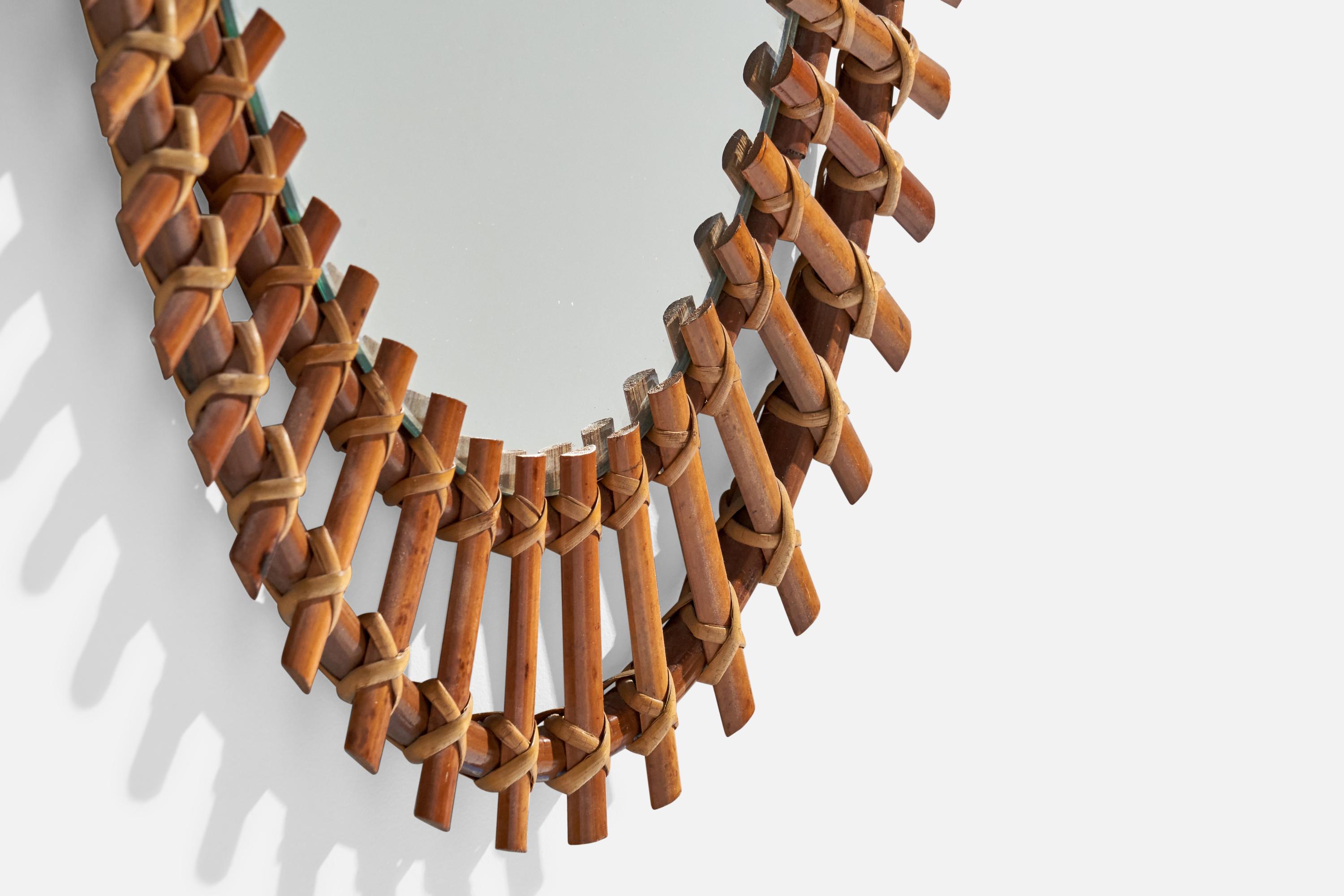 Specchio da parete di design italiano, rattan, bambù, Italia, anni '60 in vendita 1