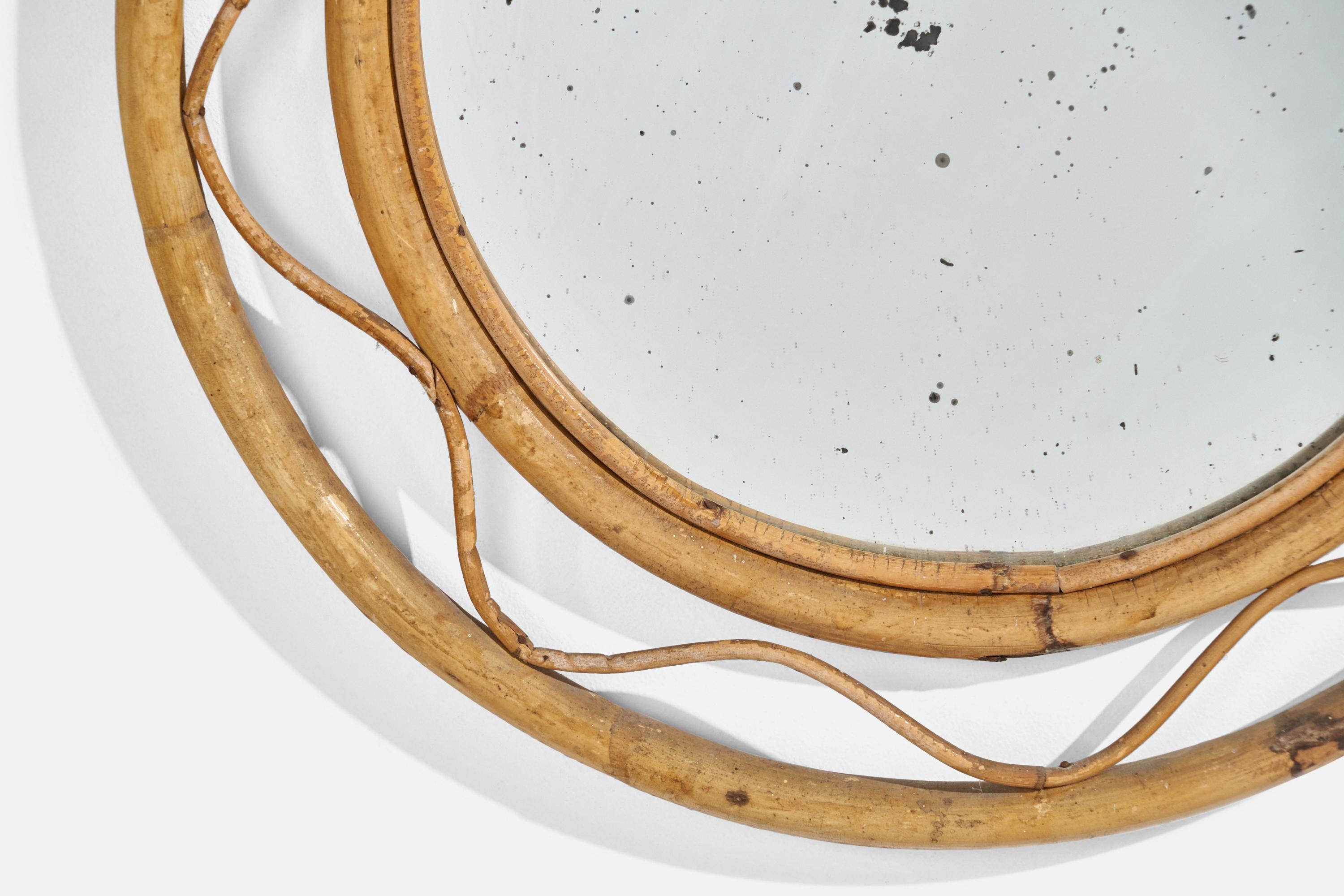 Italian Designer, Wall Mirror, Rattan, Bamboo, Italy, 1960s For Sale 2
