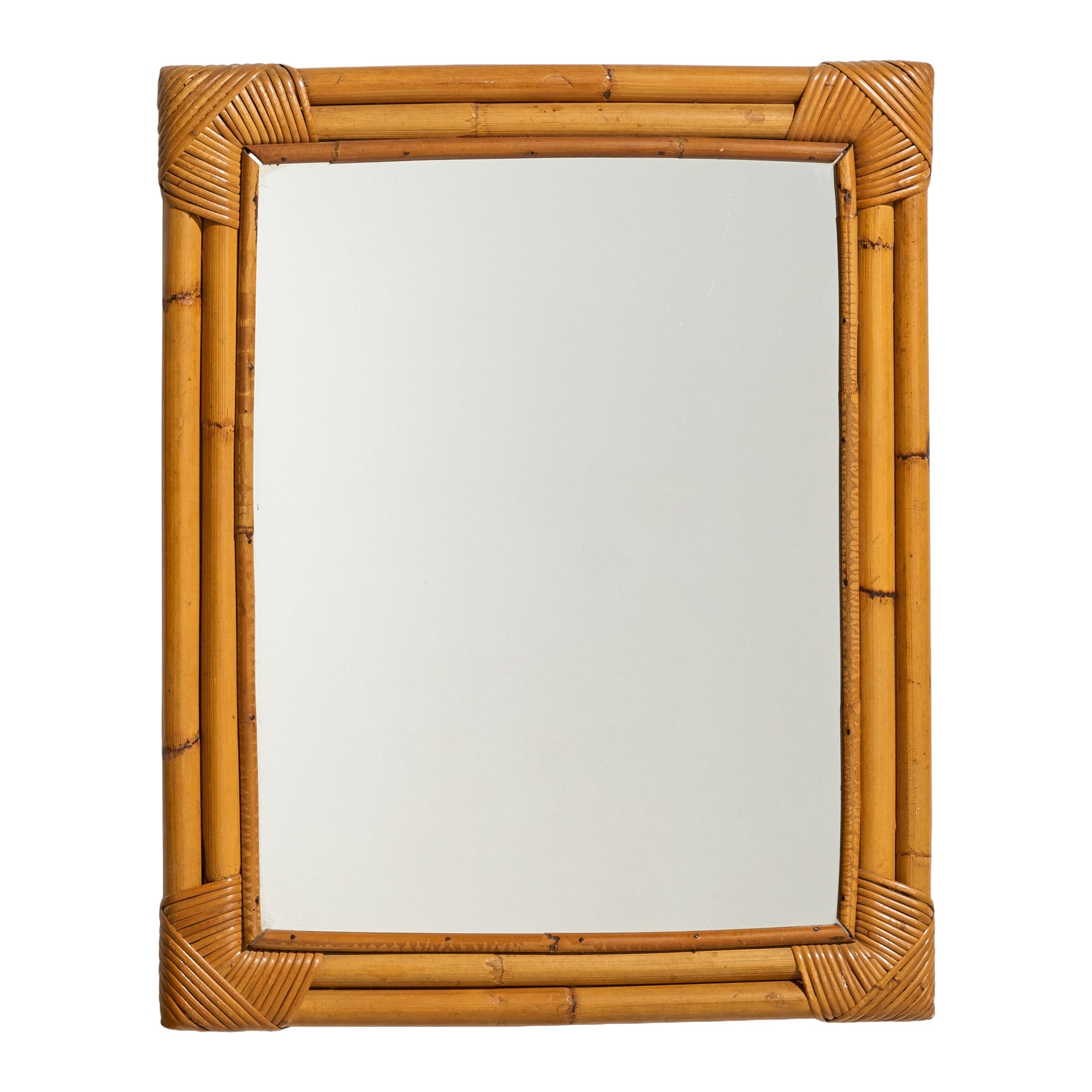 Italian Designer, Wall Mirror, Rattan, Bamboo, Italy, 1960s