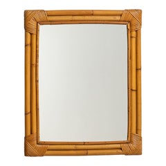 Specchio da parete di design italiano, rattan, bambù, Italia, anni '60