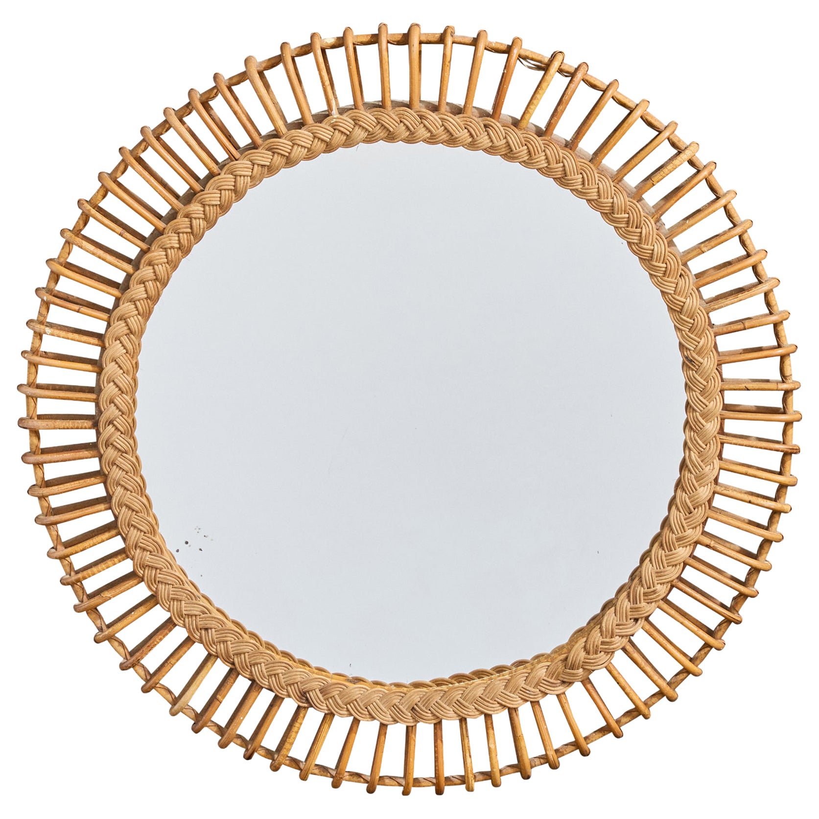 Italian Designer, Wall Mirror, Rattan, Bamboo, Italy, 1960s