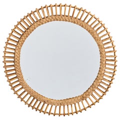 Italian Designer, Wall Mirror, Rattan, Bamboo, Italy, 1960s