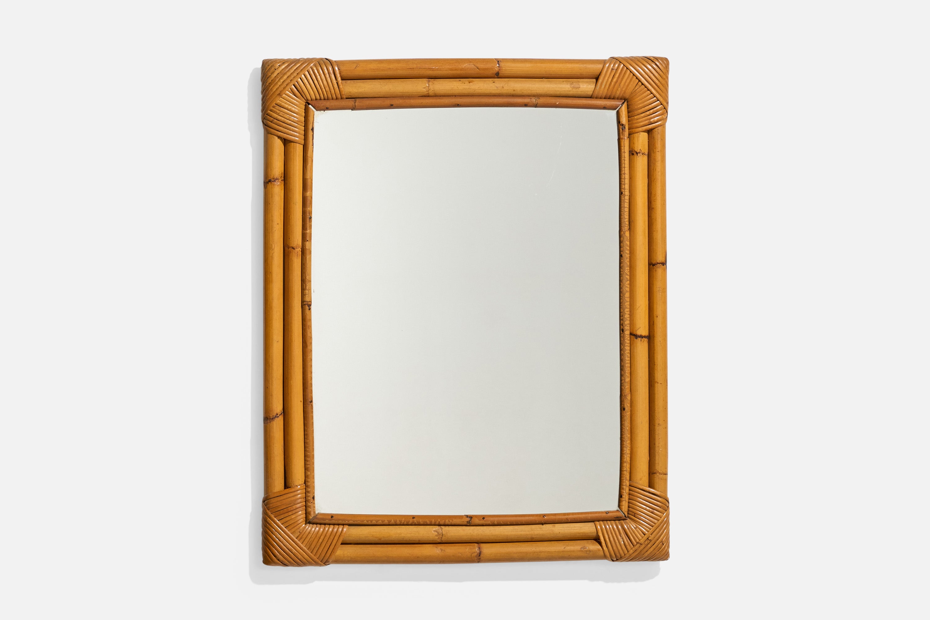 Diseñador italiano, Espejo de pared, ratán, bambú, Italia, años 60