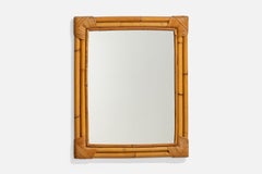 Diseñador italiano, Espejo de pared, ratán, bambú, Italia, años 60