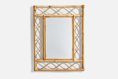 Italian Designer, Wall Mirror, Rattan, Bamboo, Italy, 1960s