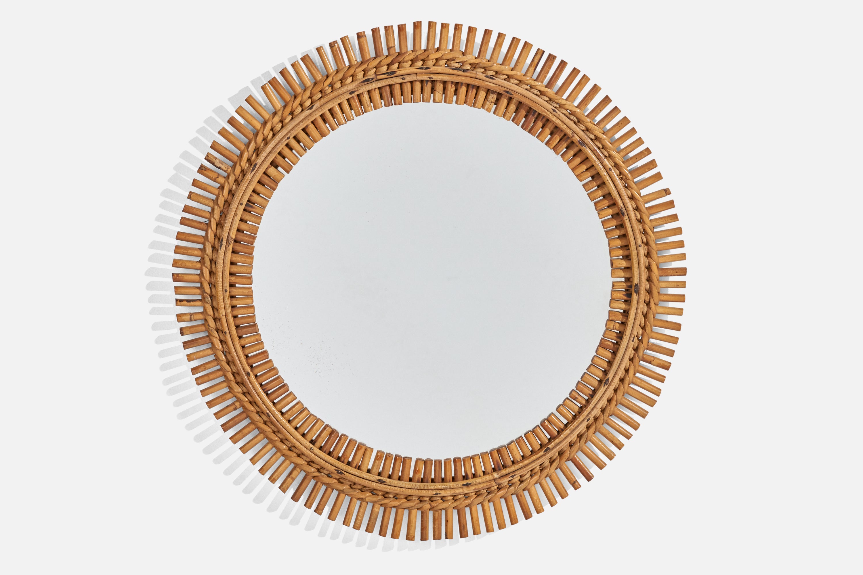 Miroir mural de designer italien, rotin, bambou, Italie, années 1960