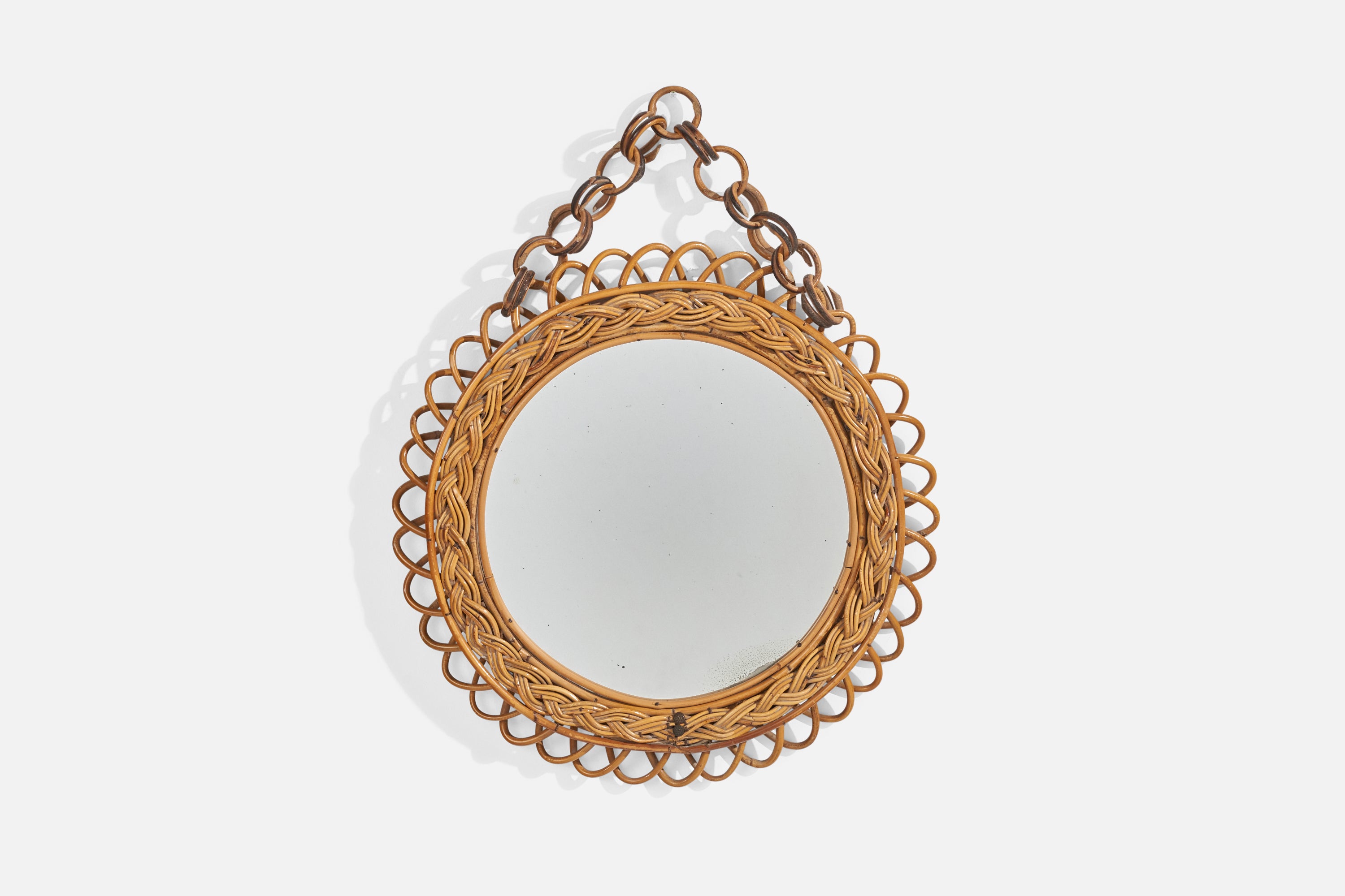 Italian Designer, Wall Mirror, Rattan, Bamboo, Italy, 1960s