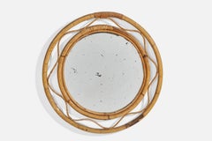 Italian Designer, Wall Mirror, Rattan, Bamboo, Italy, 1960s