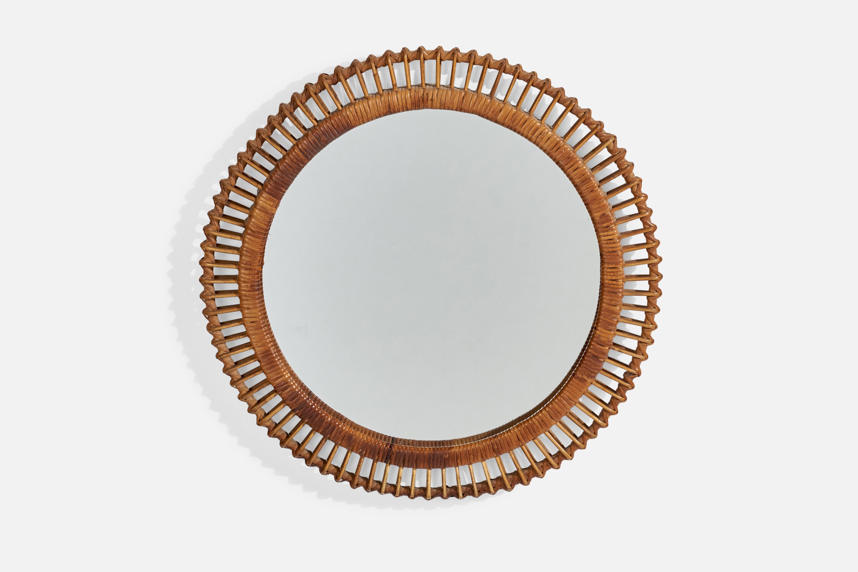 Diseñador italiano, Espejo de pared, ratán, bambú, Italia, años 60