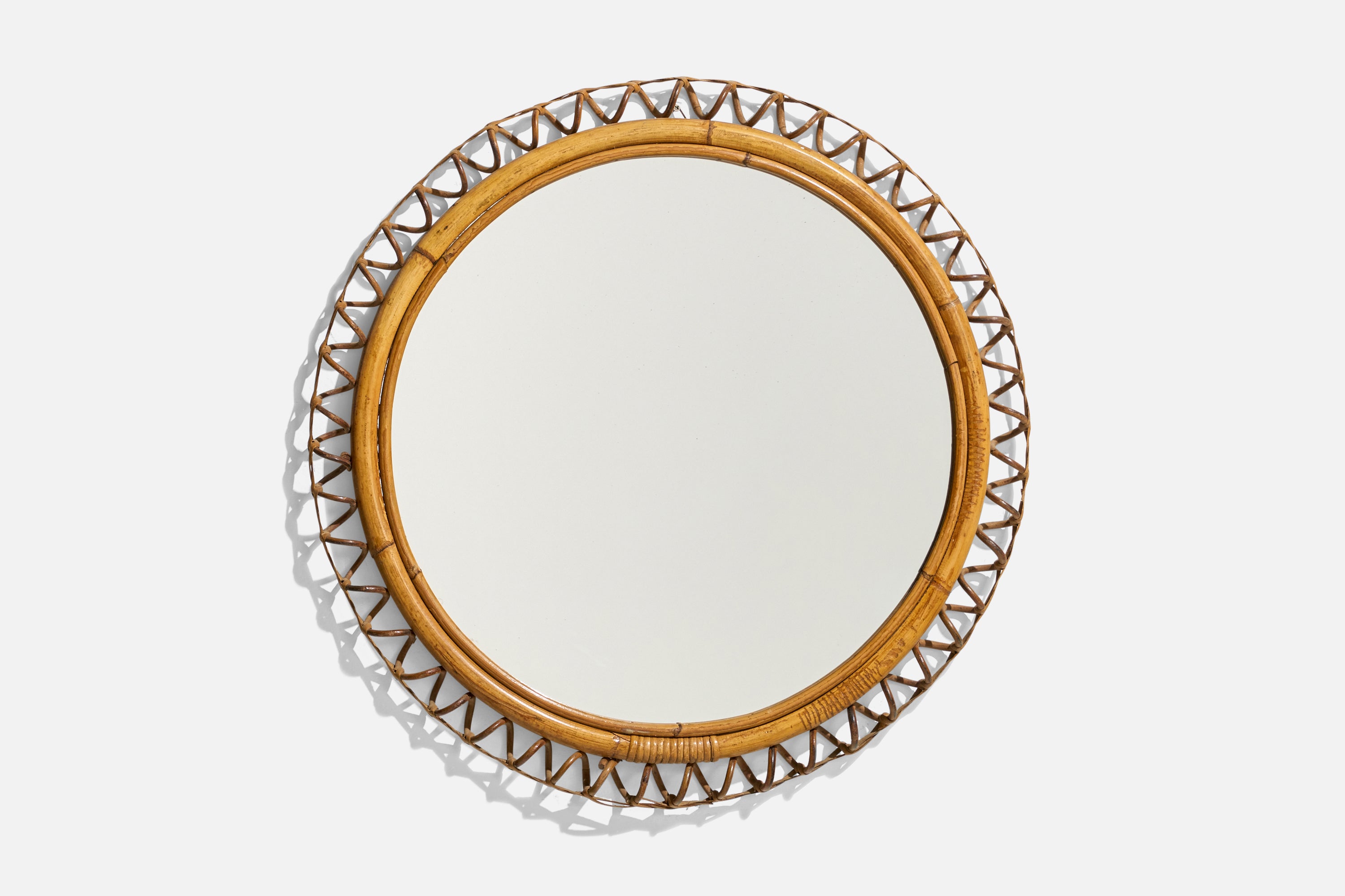 Specchio da parete di design italiano, rattan, bambù, Italia, anni '60