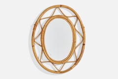 Italian Designer, Wall Mirror, Rattan, Bamboo, Italy, 1960s