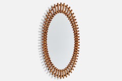 Italian Designer, Wall Mirror, Rattan, Bamboo, Italy, 1960s