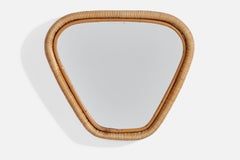 Italian Designer, Wall Mirror, Rattan, Bamboo, Italy, 1960s