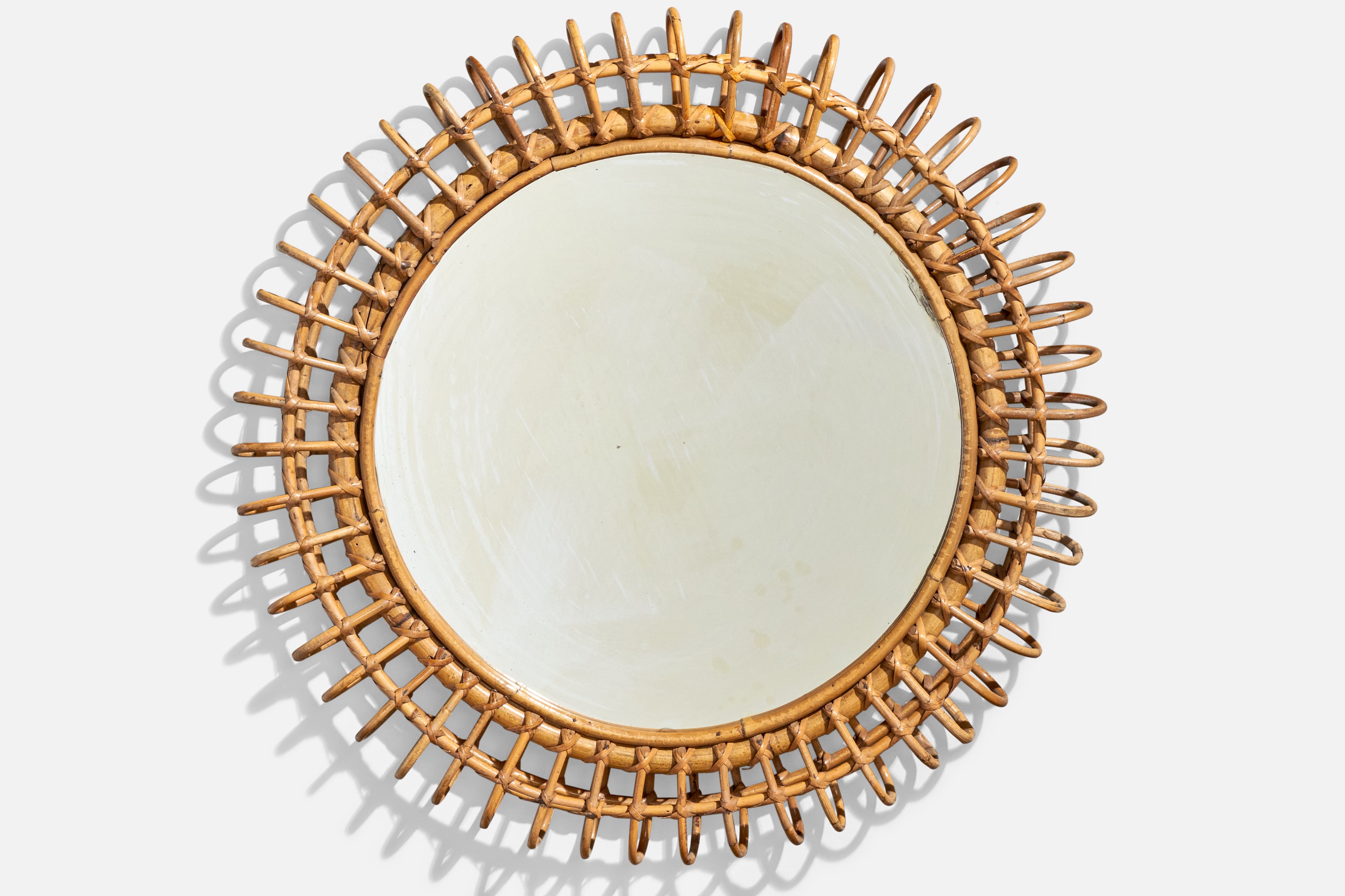 Miroir mural de designer italien, rotin, bambou, Italie, années 1960