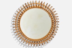 Italian Designer, Wall Mirror, Rattan, Bamboo, Italy, 1960s