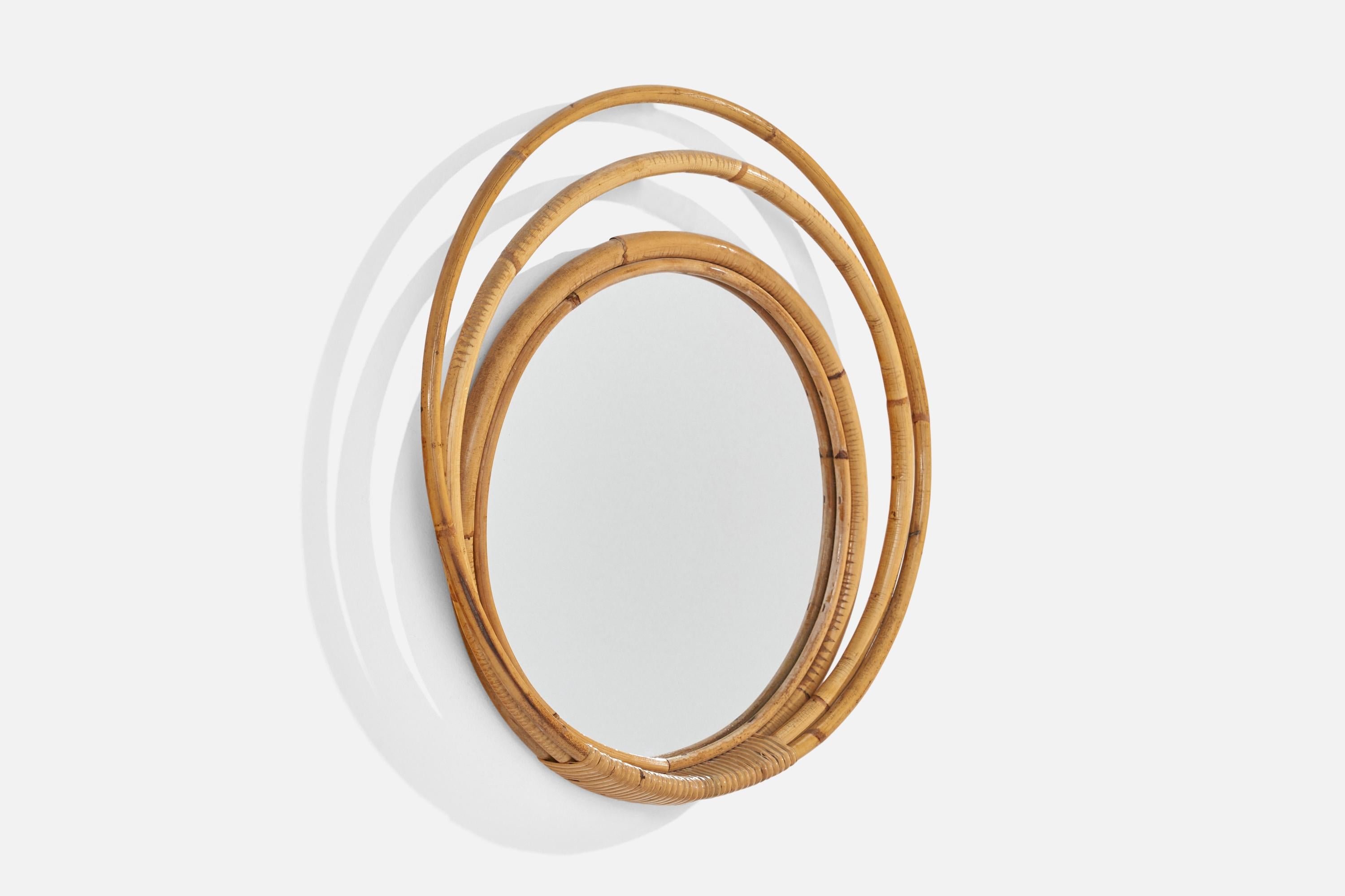 Mid-Century moderno Specchio da parete di design italiano, rattan, bambù, Italia, anni '50 circa in vendita