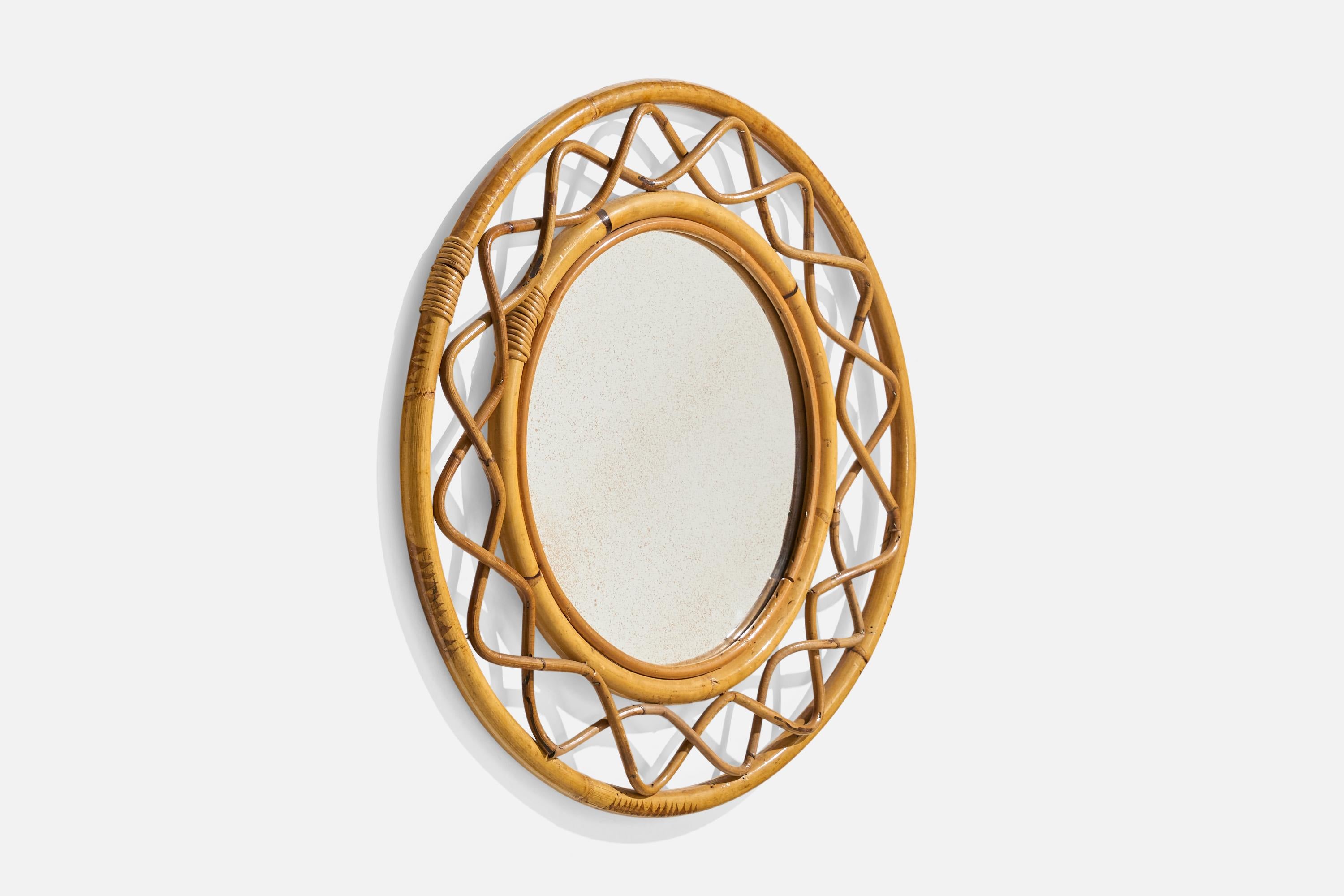 Italienischer Designer, Wandspiegel, Rattan, Bambus, Italien, ca. 1950er Jahre (Moderne der Mitte des Jahrhunderts) im Angebot