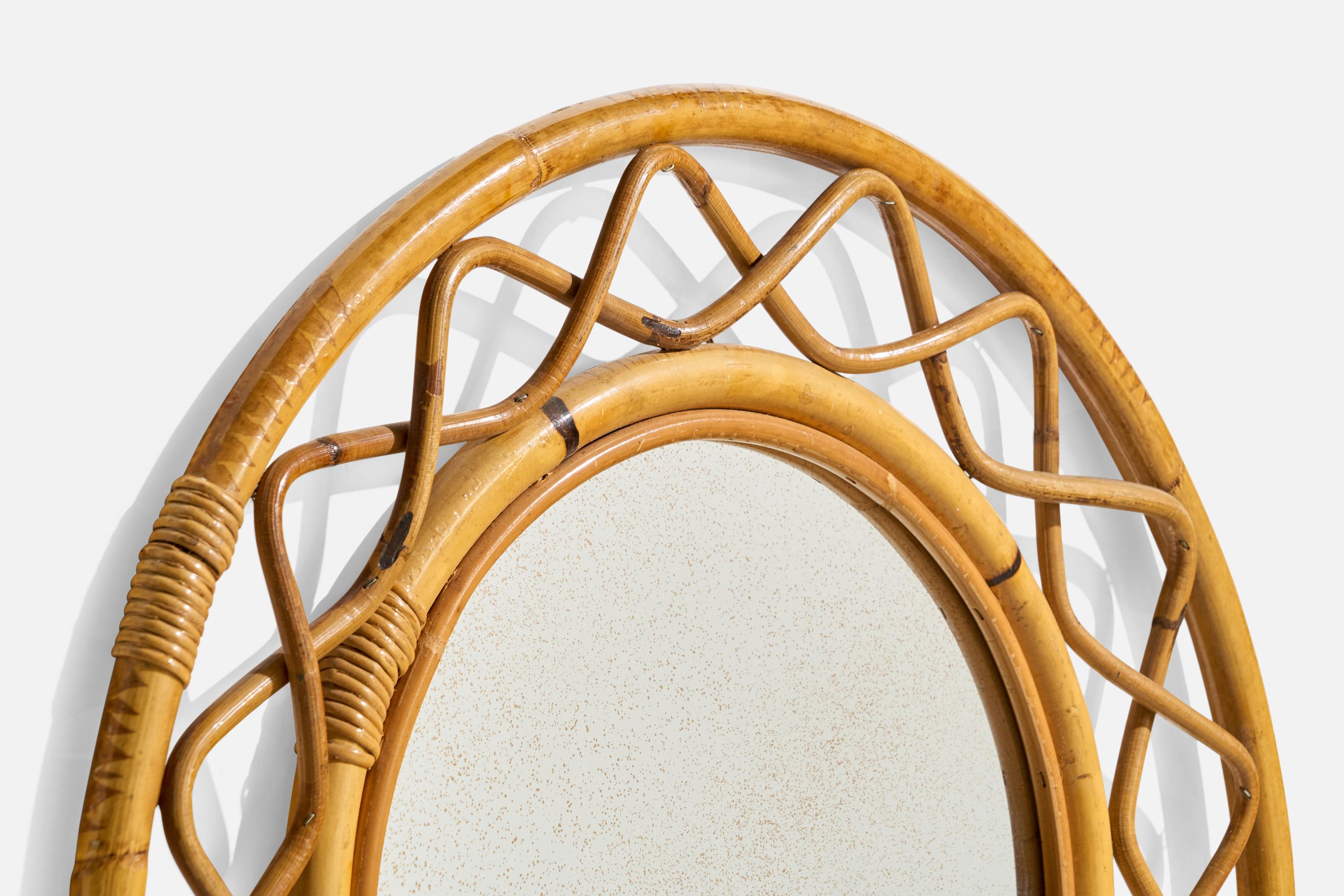 Italienischer Designer, Wandspiegel, Rattan, Bambus, Italien, ca. 1950er Jahre im Zustand „Gut“ im Angebot in High Point, NC